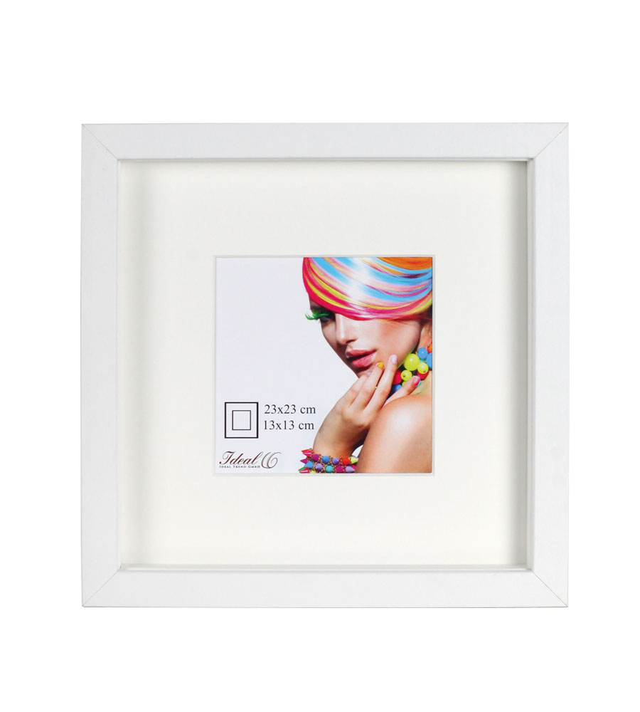 3D Objektrahmen Bilderrahmen mit Passepartout & gehärtetem Glas Holz MDF Rahmen Foto Poster - Farbe: Weiß | Format: 23x23