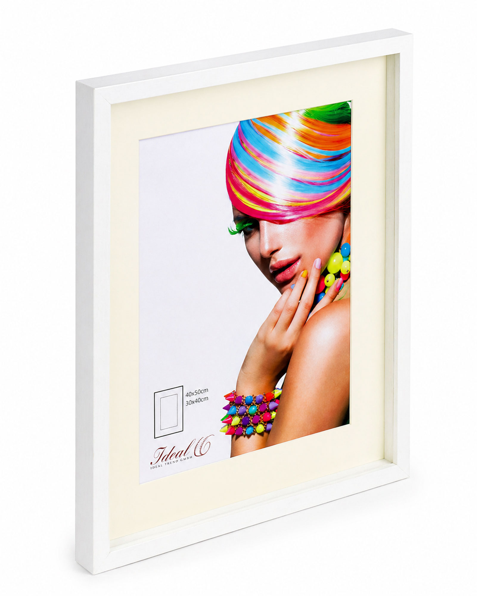 3D Objektrahmen Bilderrahmen mit Passepartout & gehärtetem Glas Holz MDF Rahmen Foto Poster - Farbe: Weiß | Format: 40x50