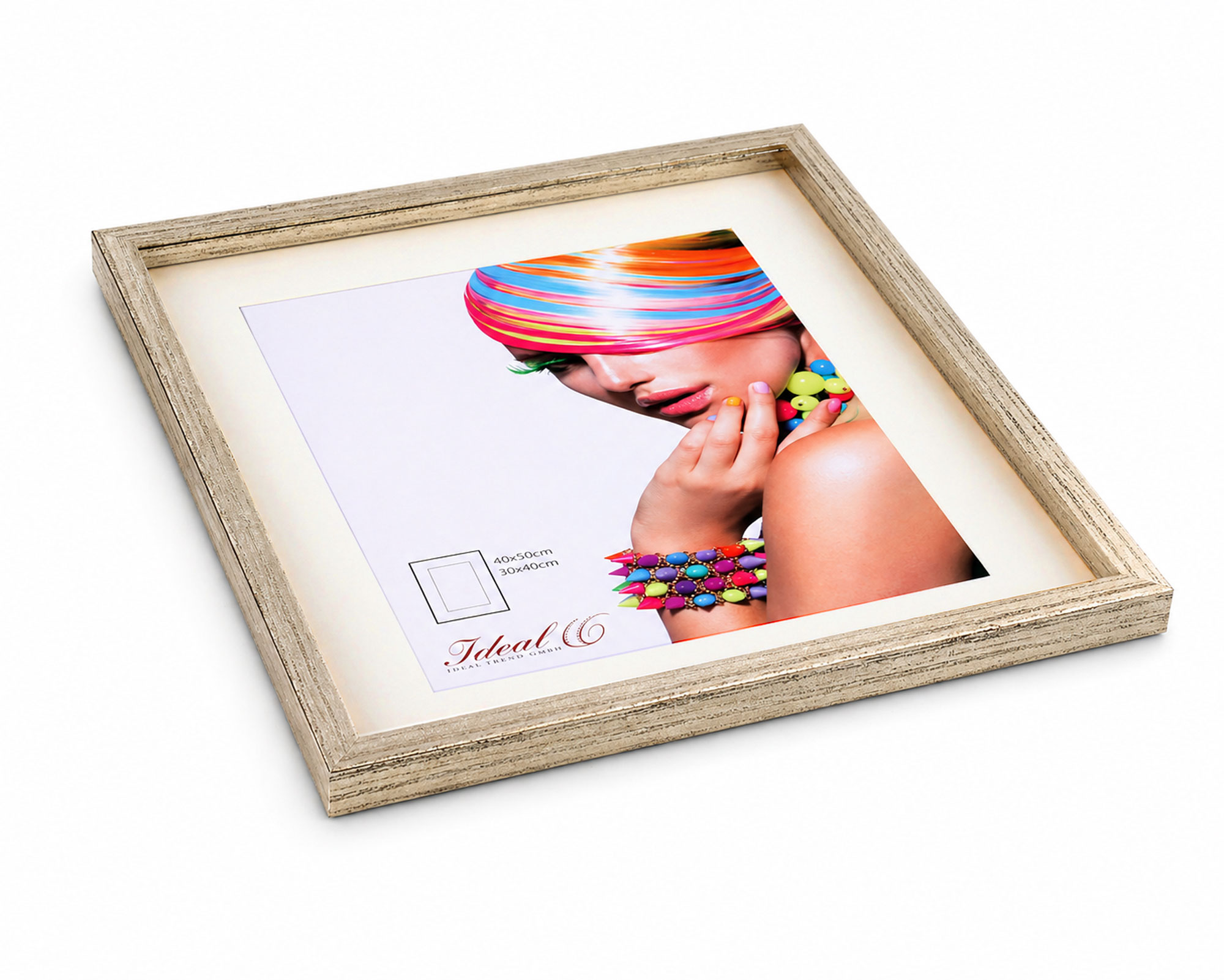 3D Objektrahmen Bilderrahmen mit Passepartout & gehärtetem Glas Holz MDF Rahmen Foto Poster - Farbe: Silber-Antik | Format: 40x50