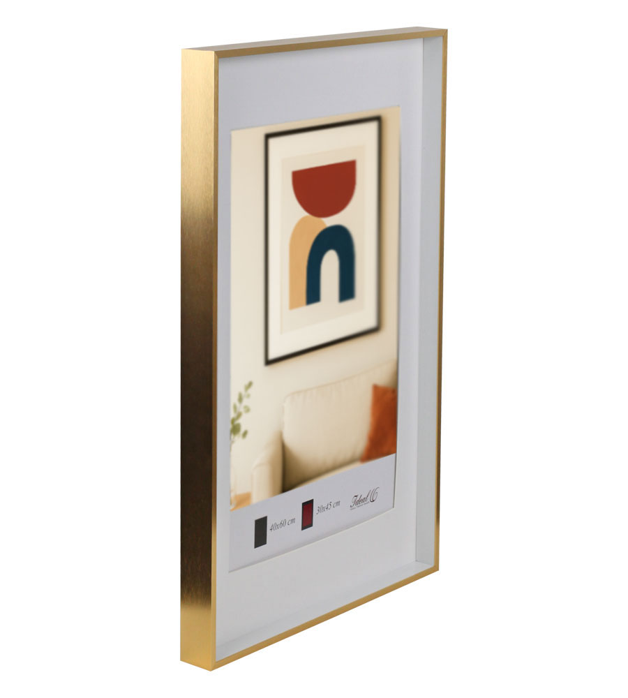 Aluminium Bilderrahmen 3D Rahmen mit Passepartout & gehärtetem Glas Fotorahmen Wandrahmen AL-3 - Farbe: Gold | Format: 40x60