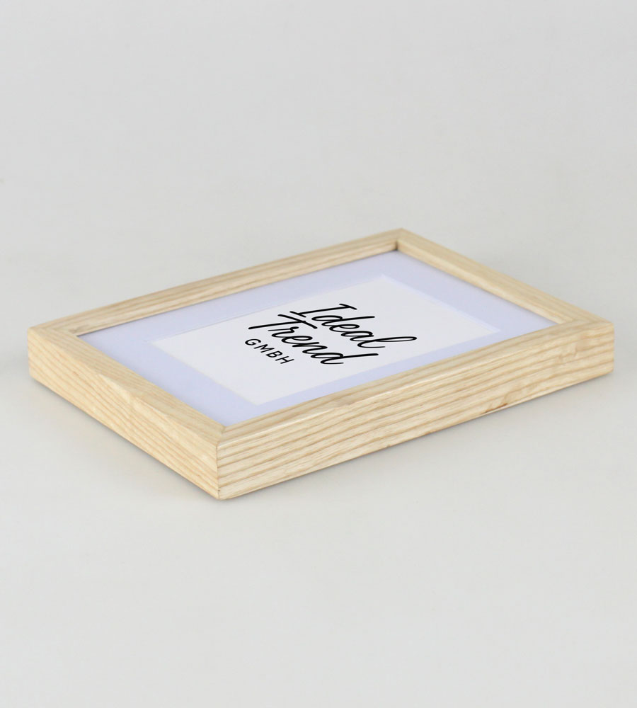 Bilderrahmen Massivholz Eiche mit Passepartout & gehärtetem Echtglas Oak wood frame Tempered glass HR-12 - Farbe: Natur | Format: 13x18