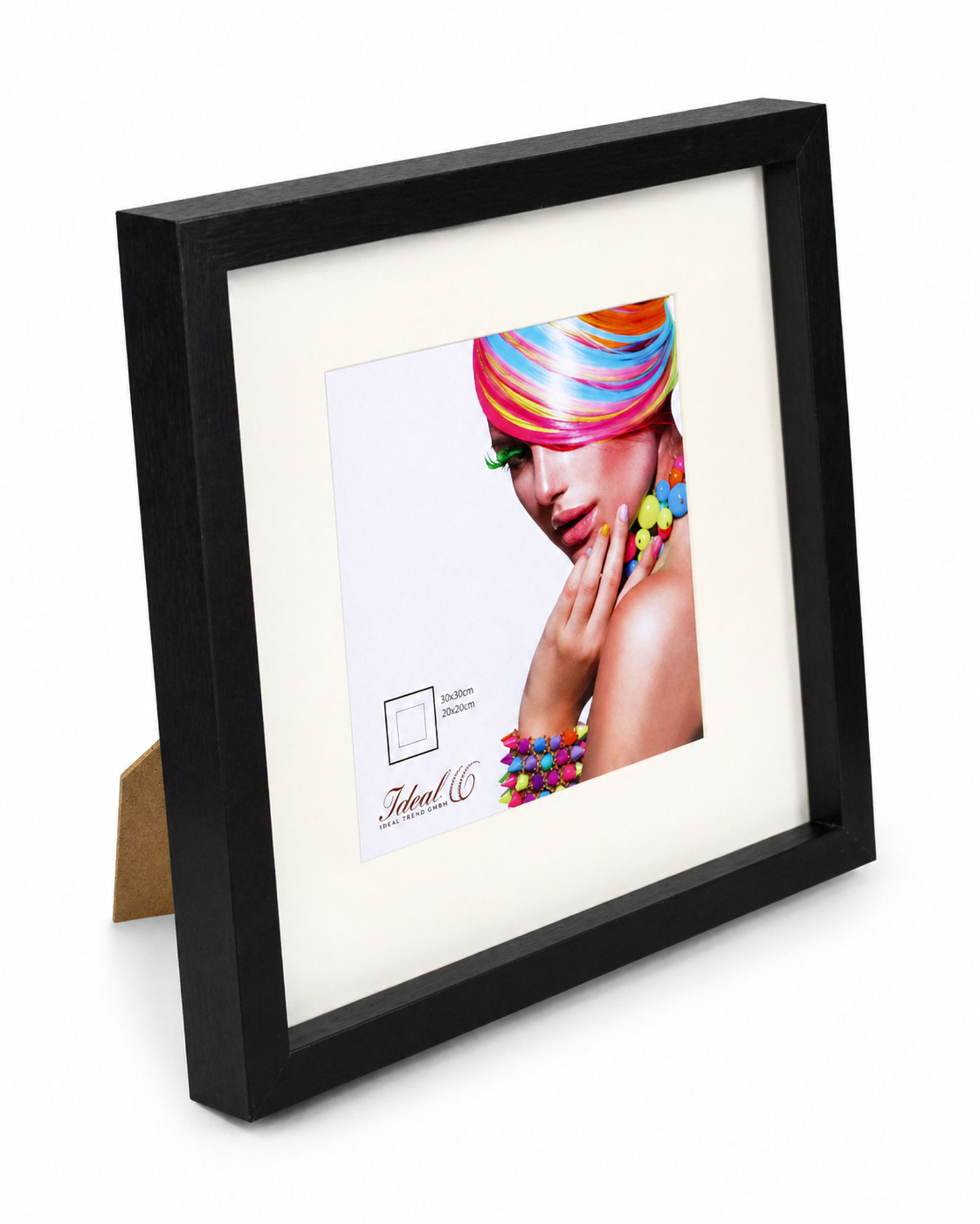 3D Objektrahmen Bilderrahmen mit Passepartout & gehärtetem Glas Holz MDF Rahmen Foto Poster - Farbe: Schwarz | Format: 30x30