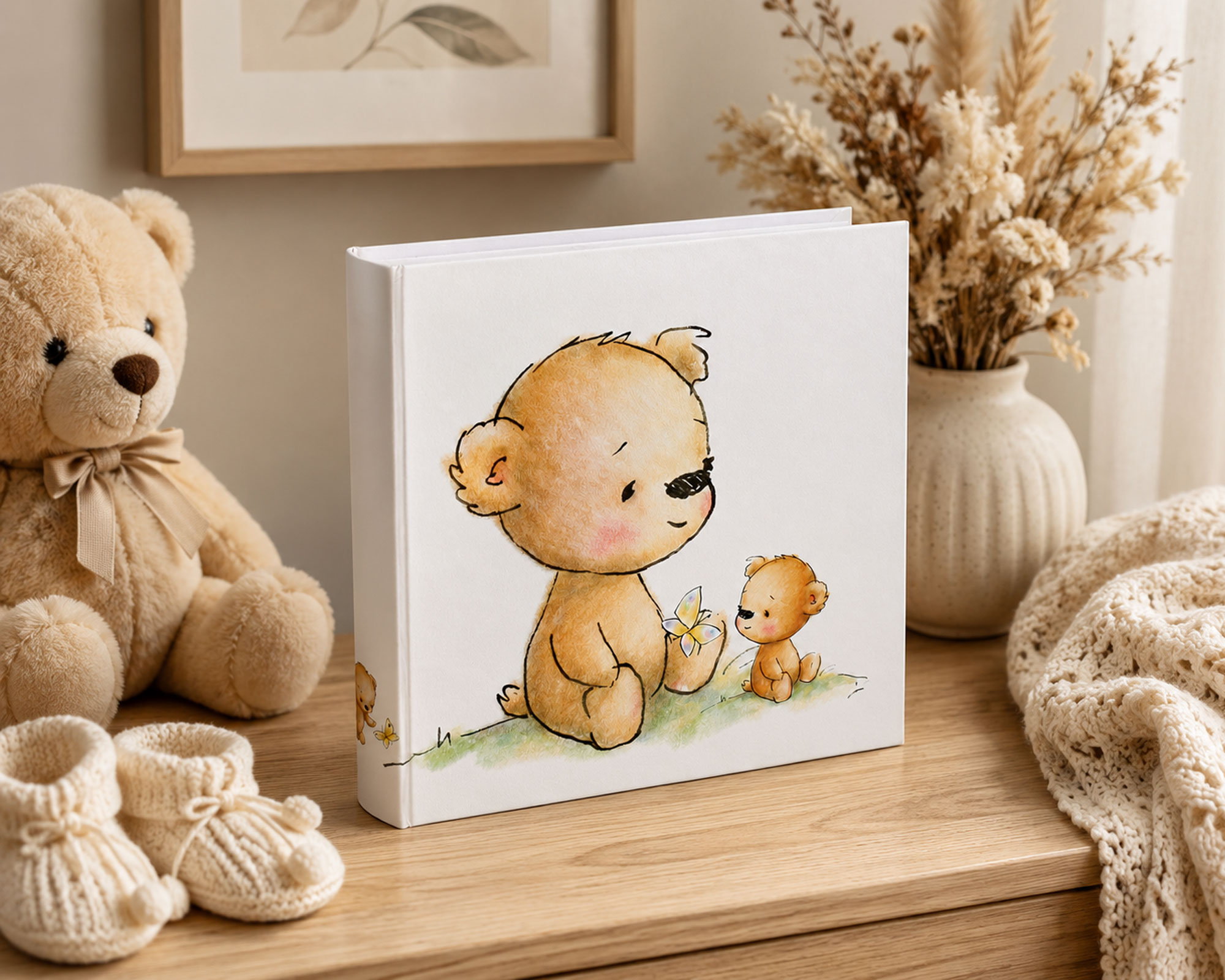 Cat & Bears Fotoalbum 30x30 cm 100 weiße Seiten Baby Kinder Foto Album Fotobuch - Farbe: Teddybär