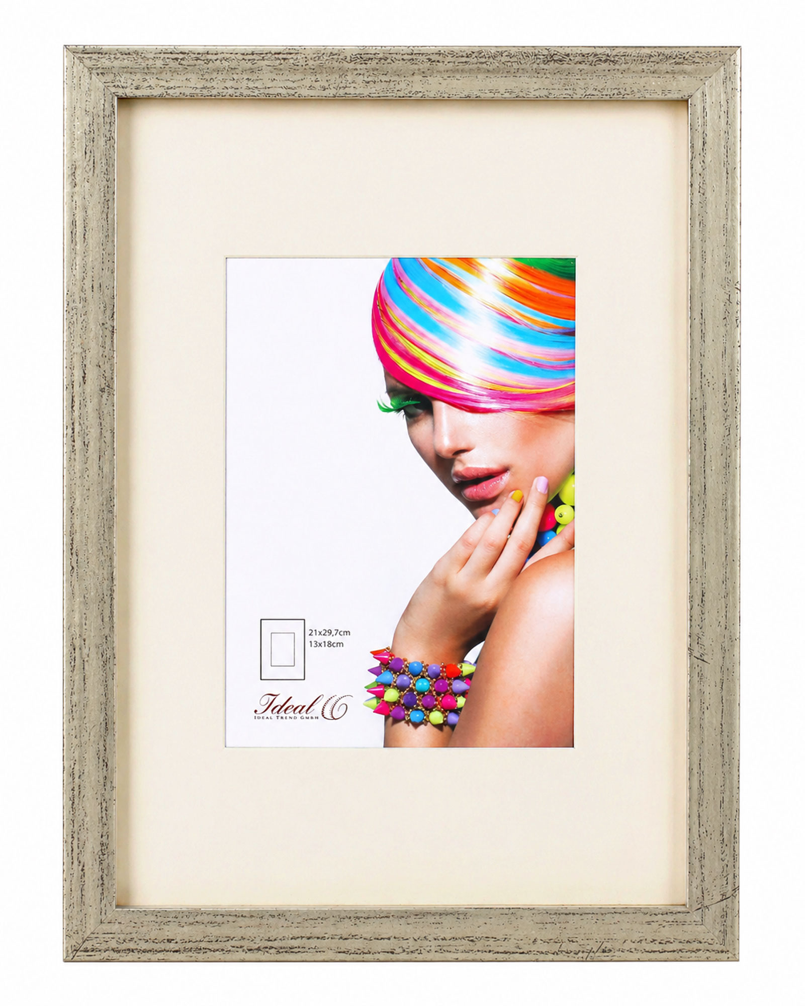 3D Objektrahmen Bilderrahmen mit Passepartout & gehärtetem Glas Holz MDF Rahmen Foto Poster - Farbe: Silber-Antik | Format: 21x29,7