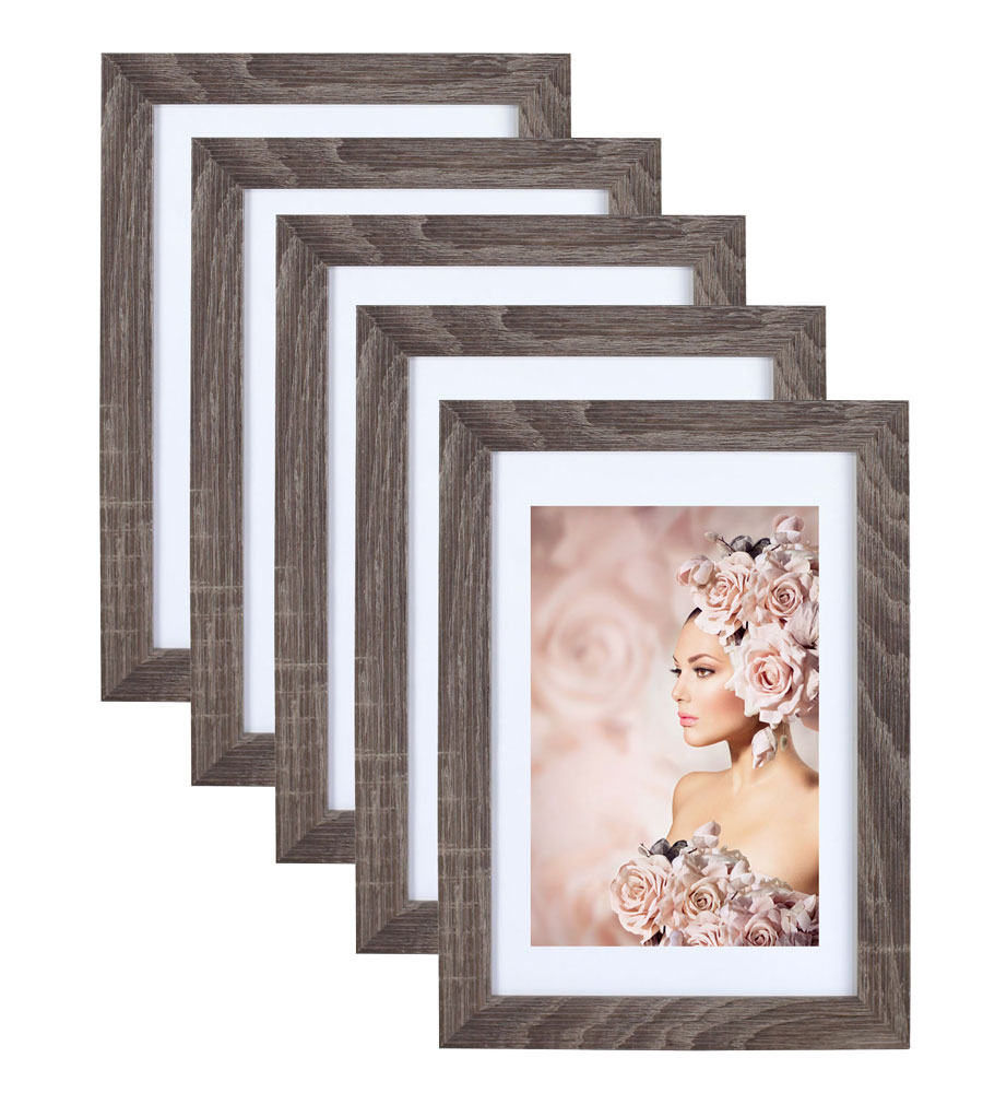 5er Pack Holz Bilderrahmen Foto Plexi Rahmen Acryl Collage Wanddeko Poster S215 - Pack: 5er | Farbe: Eiche Hell | Format: 40x50