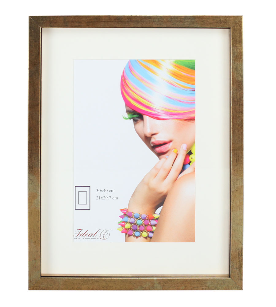 3D Objektrahmen Bilderrahmen mit Passepartout & gehärtetem Glas Holz MDF Rahmen Foto Poster - Farbe: Gold-Antik | Format: 23x23