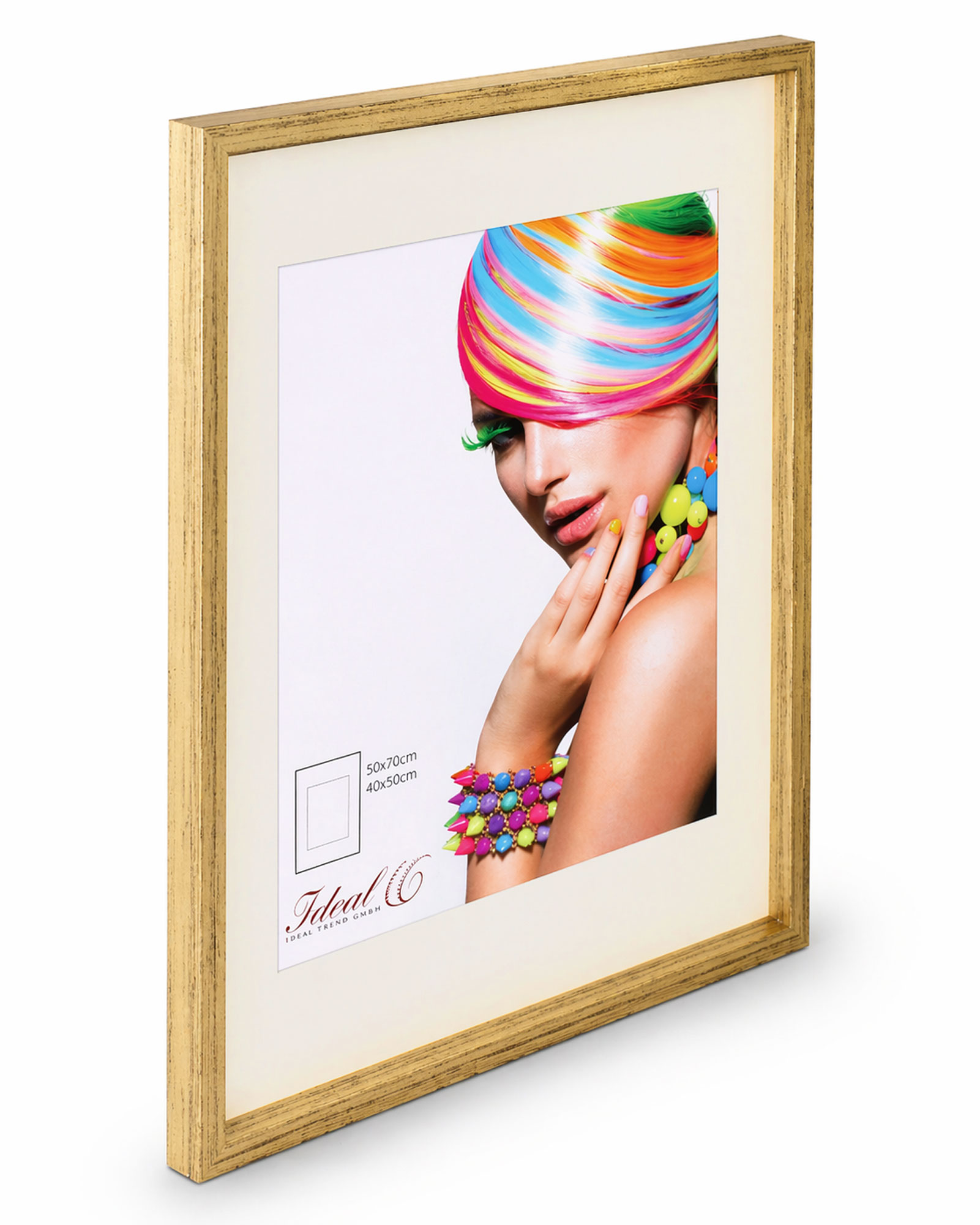 3D Objektrahmen Bilderrahmen mit Passepartout & gehärtetem Glas Holz MDF Rahmen Foto Poster - Farbe: Gold-Antik | Format: 50x70
