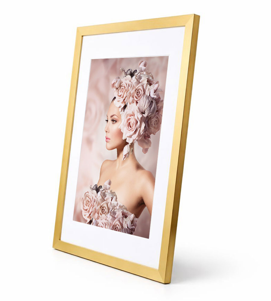 Bilderrahmen Holz Rahmen Plexi Acryl Collage Wanddeko Poster quadratisch S215 - Farbe: Gold | Format: 40x50