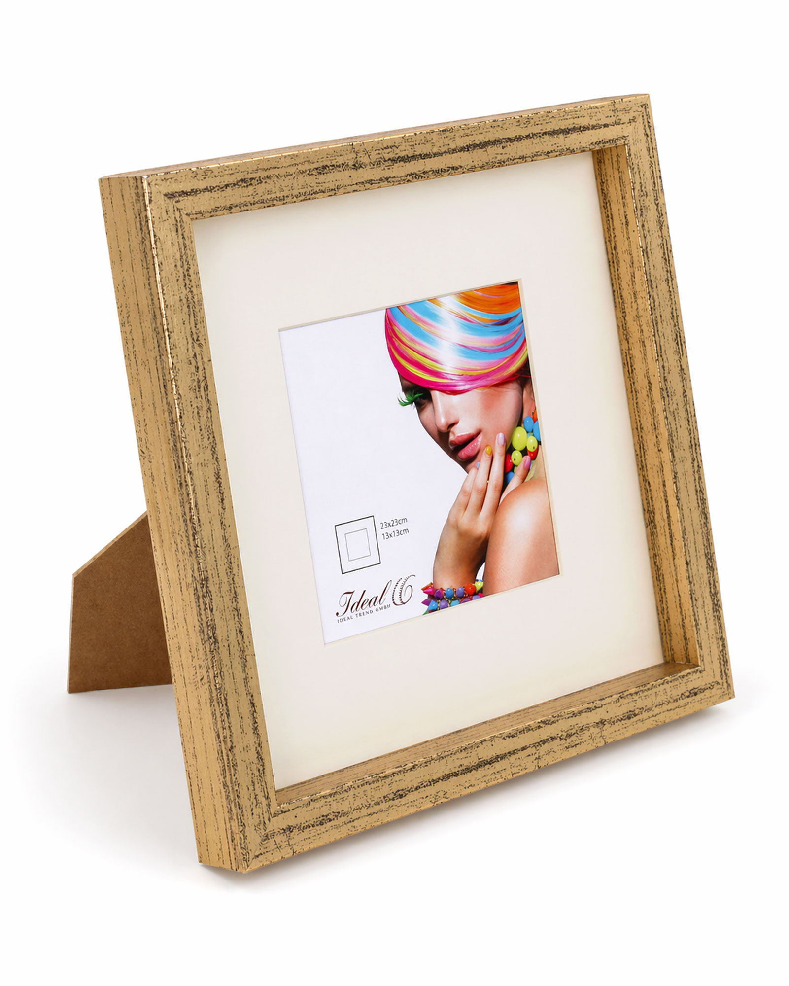 3D Objektrahmen Bilderrahmen mit Passepartout & gehärtetem Glas Holz MDF Rahmen Foto Poster - Farbe: Gold-Antik | Format: 23x23