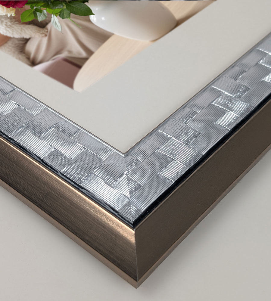 Barockrahmen Bilderrahmen Modern Glamour Flechtstruktur antiker Bilderrahmen PS-5 - Farbe: Silber | Format: 15x20