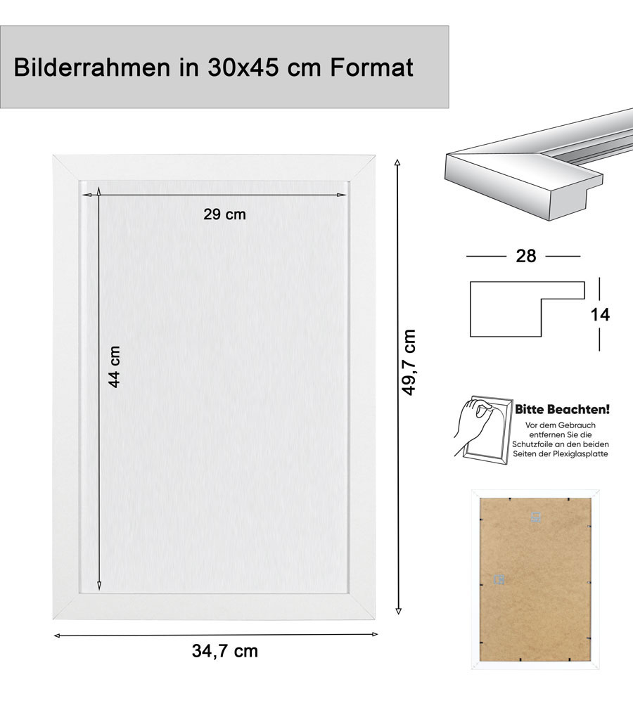 Bilderrahmen Holz Rahmen Plexi Acryl Collage Wanddeko Poster quadratisch S215 - Farbe: Silber | Format: 30x45