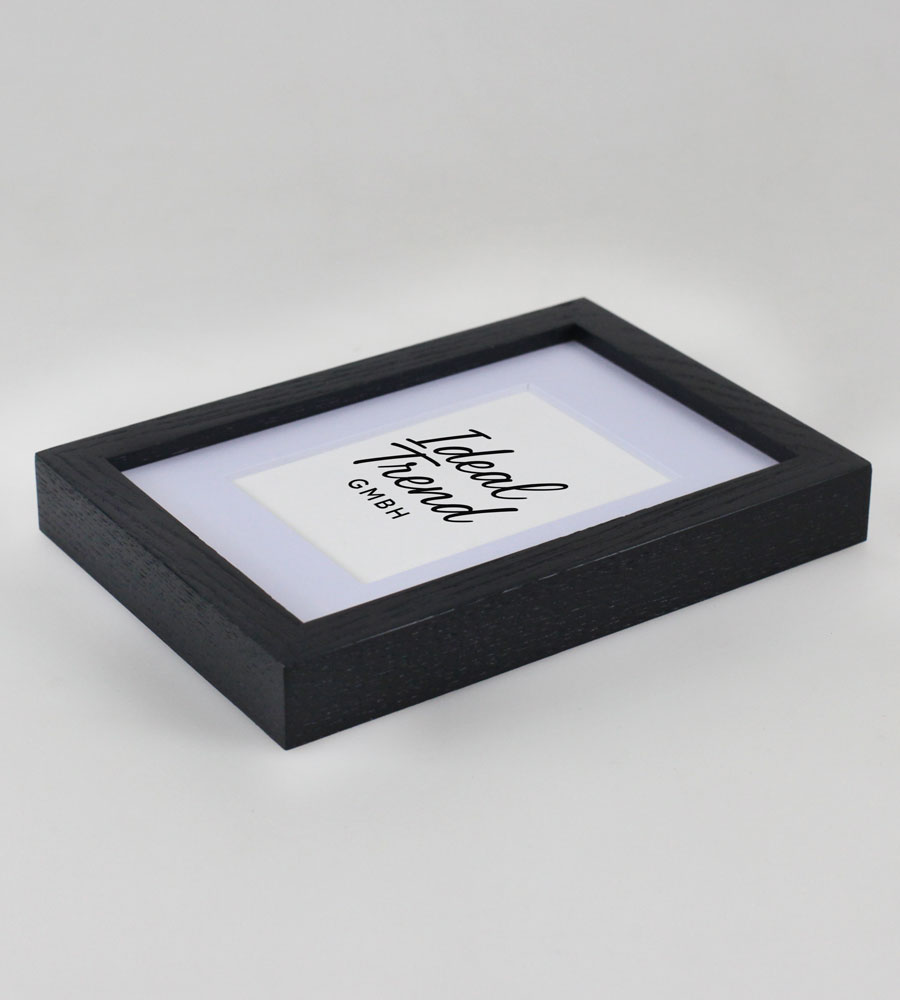 Bilderrahmen Massivholz Eiche mit Passepartout & gehärtetem Echtglas Oak wood frame Tempered glass HR-12 - Farbe: Schwarz | Format: 10x15