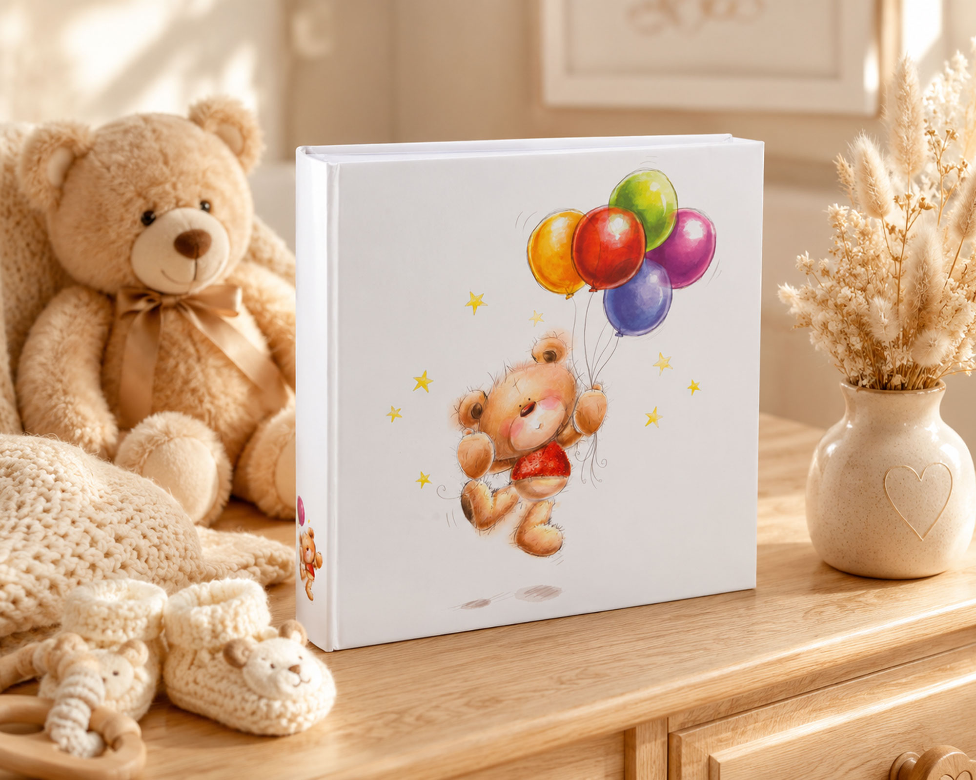 Cat & Bears Fotoalbum 30x30 cm 100 weiße Seiten Baby Kinder Foto Album Fotobuch - Farbe: Ballon