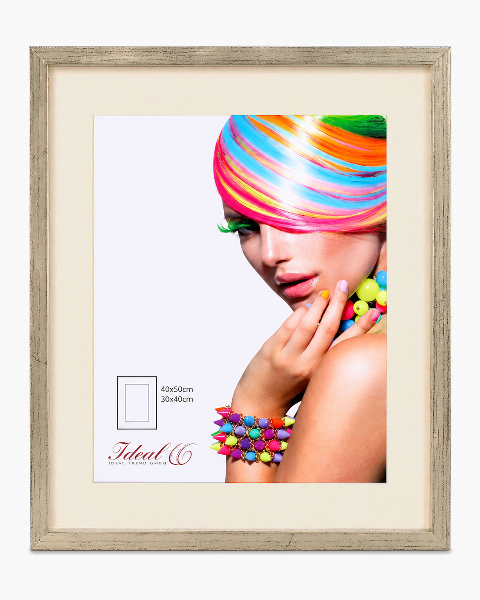 3D Objektrahmen Bilderrahmen mit Passepartout & gehärtetem Glas Holz MDF Rahmen Foto Poster - Farbe: Silber-Antik | Format: 40x50