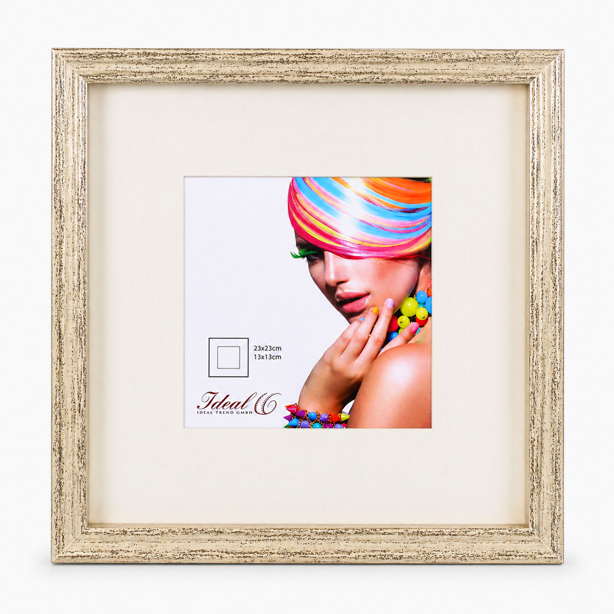 3D Objektrahmen Bilderrahmen mit Passepartout & gehärtetem Glas Holz MDF Rahmen Foto Poster - Farbe: Silber-Antik | Format: 23x23