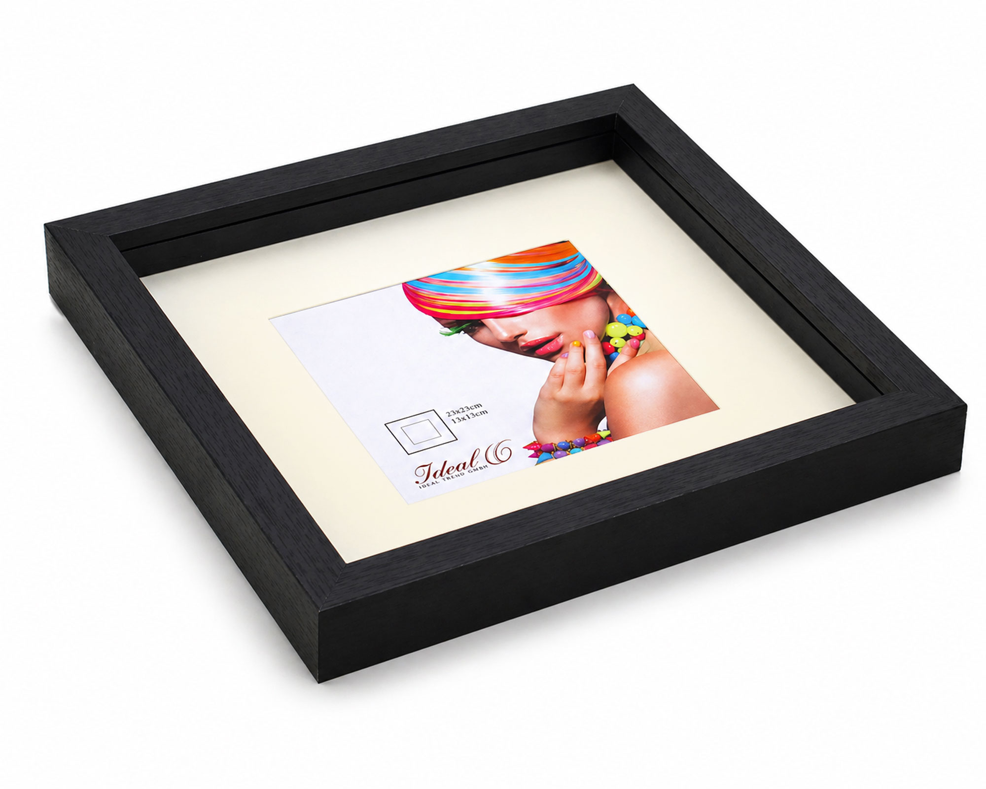 3D Objektrahmen Bilderrahmen mit Passepartout & gehärtetem Glas Holz MDF Rahmen Foto Poster - Farbe: Schwarz | Format: 23x23