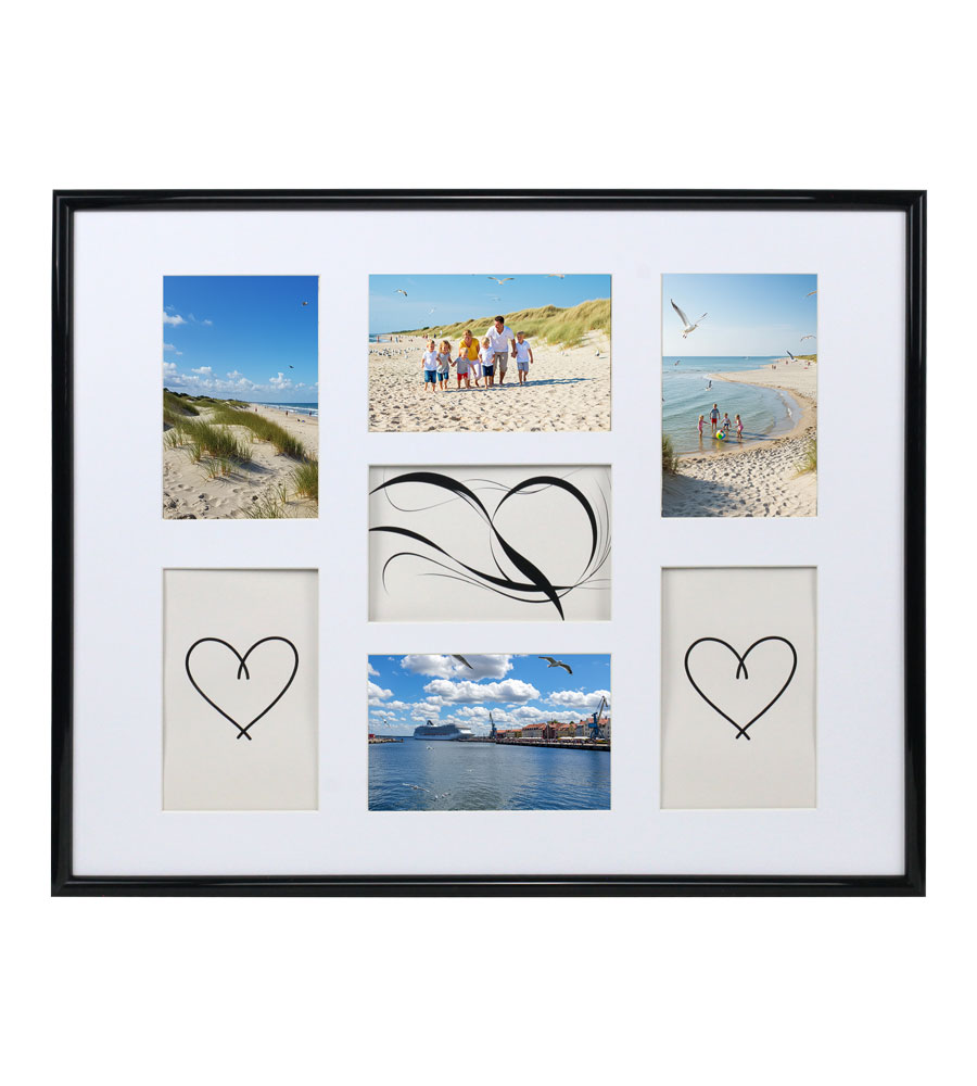 Galerie Bilderrahmen Kunststoff mit Passepartout & Klarglas Collagerahmen New Life Style - Farbe: Schwarz | Format: 7x 10x15