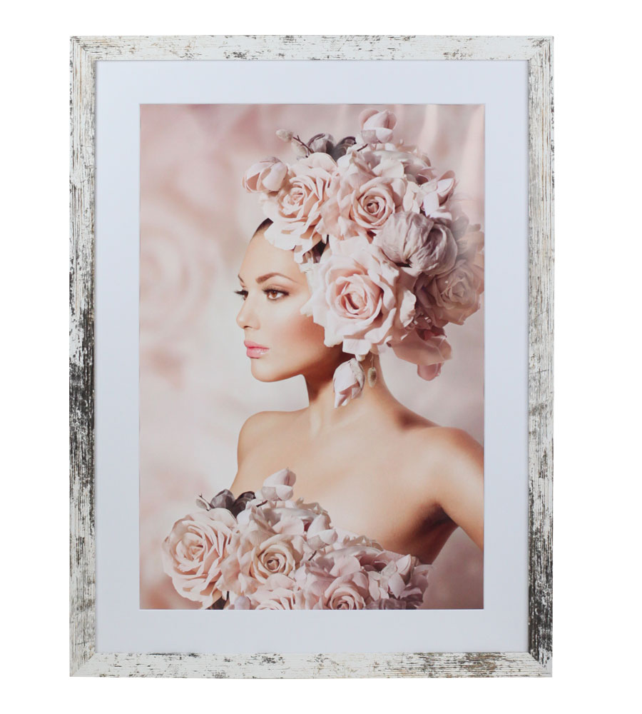 Bilderrahmen Holz Rahmen Plexi Acryl Collage Wanddeko Poster quadratisch S215 - Farbe: Shabby-Weiß | Format: 50x70