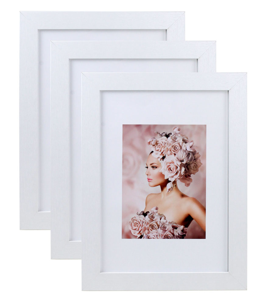Pack Set Holz Bilderrahmen Foto Plexi Rahmen Acryl Collage Wanddeko Poster S215 - Farbe: Weiß | Format: 10x15 | Pack: 3