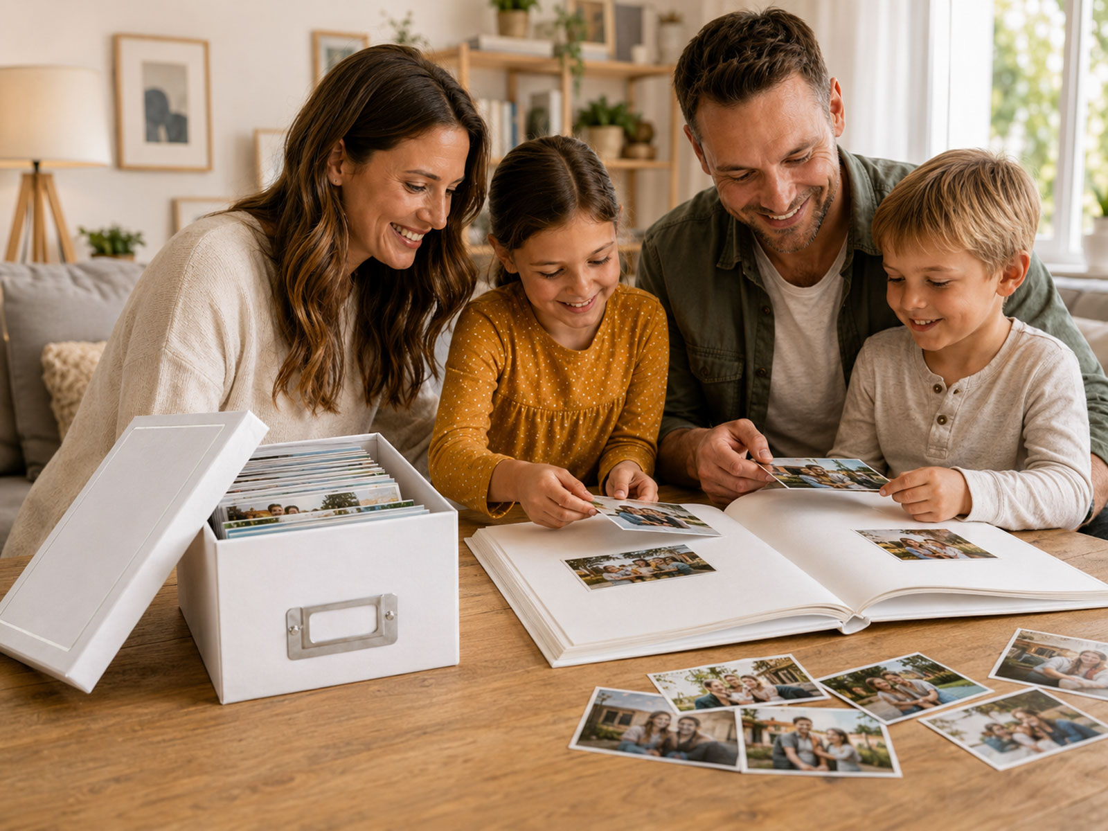 Tradition Photo Box für 700 Fotos 10x15 cm – elegante Fotobox mit Trennkarten, Vinyleinband, Gold- oder Silberprägung, Erinnerungsbox zur Fotoaufbewahrung - Farbe: Weiß