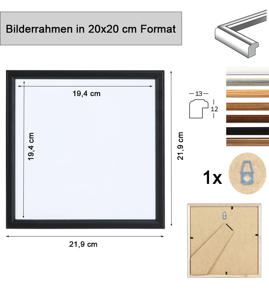 EKO Holz Bilderrahmen Foto Rahmen Holzrahmen Wanddeko Collage Poster S236 - Farbe: Weiß | Format: 20x20