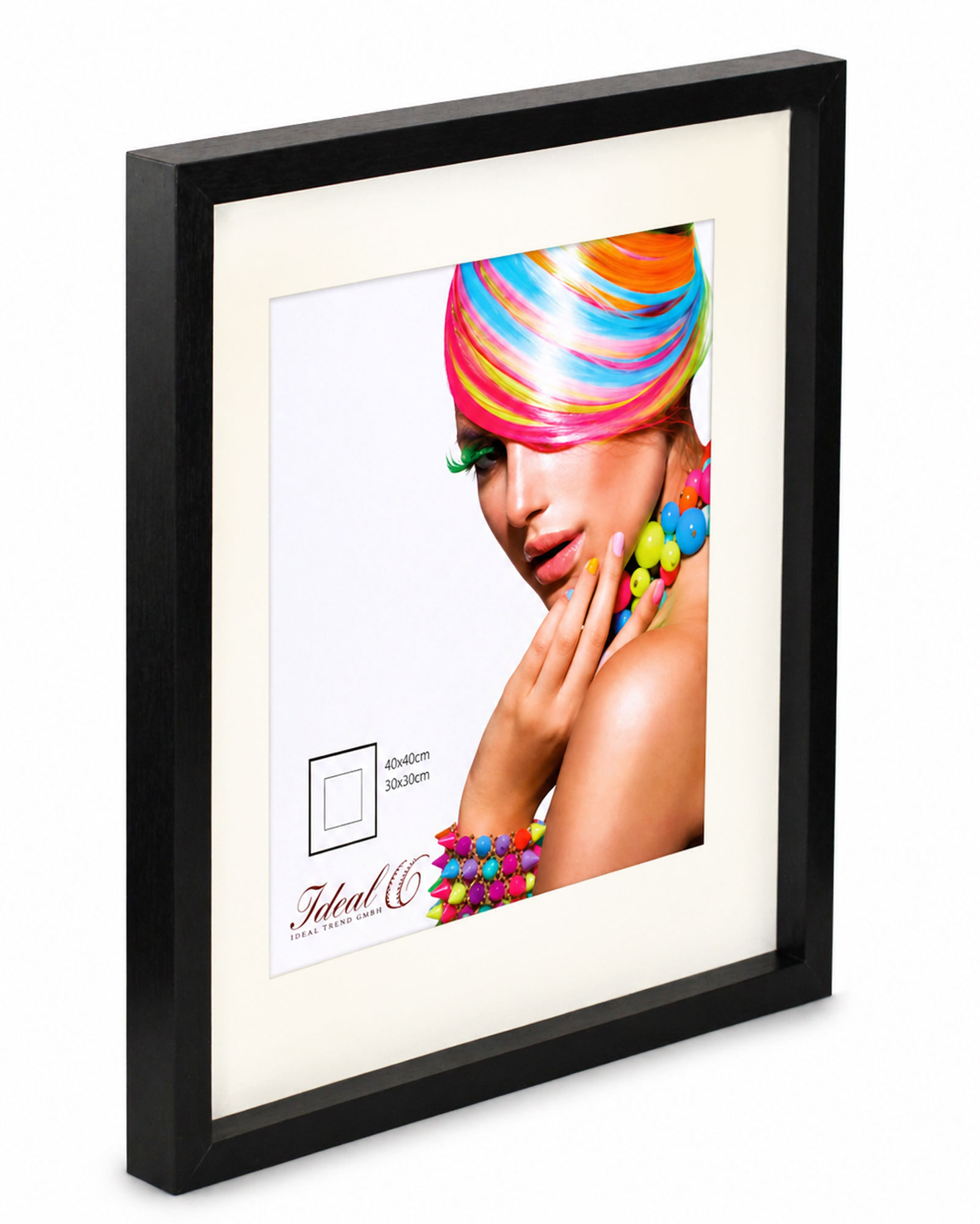 3D Objektrahmen Bilderrahmen mit Passepartout & gehärtetem Glas Holz MDF Rahmen Foto Poster - Farbe: Schwarz | Format: 40x40