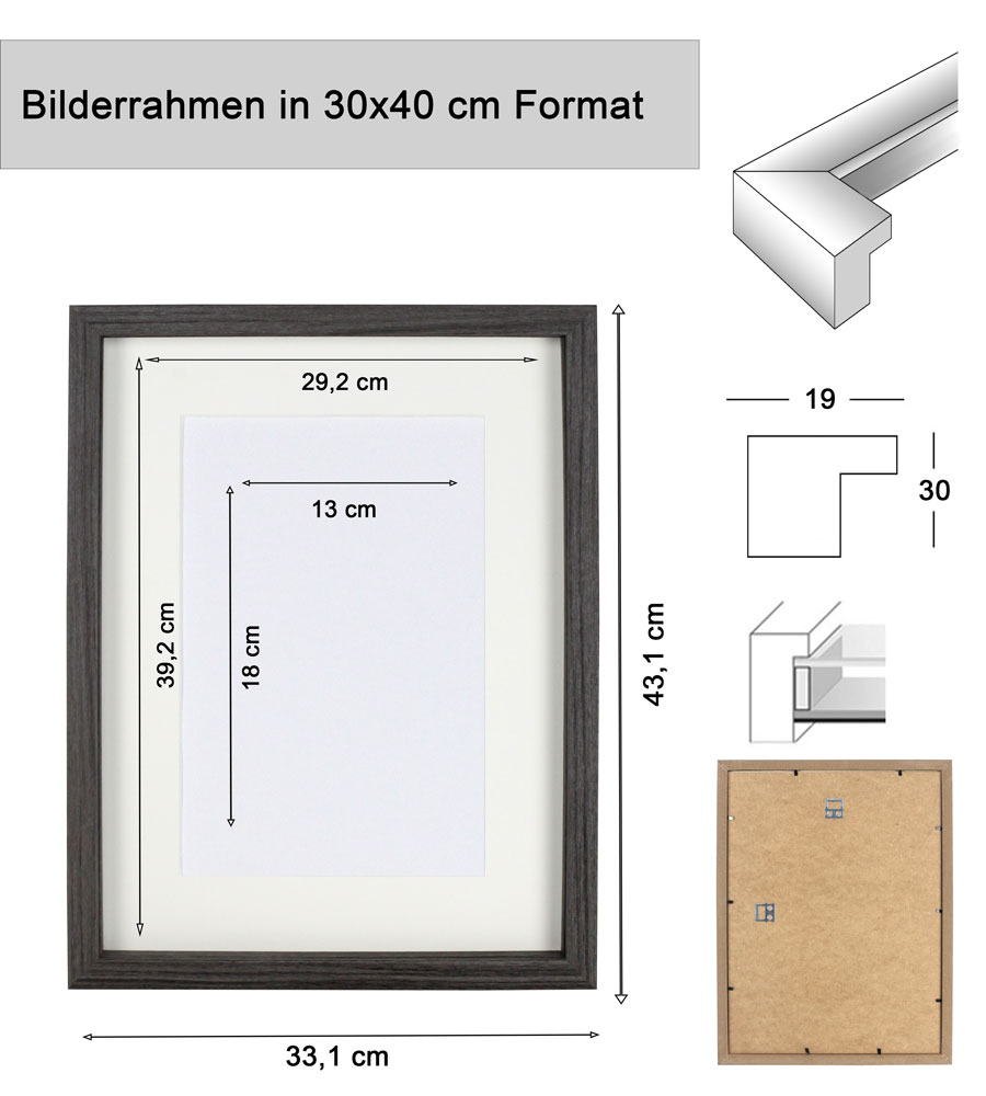 3D Objektrahmen Bilderrahmen mit Passepartout & gehärtetem Glas Holz MDF Rahmen Foto Poster - Farbe: Weiß | Format: 30x40