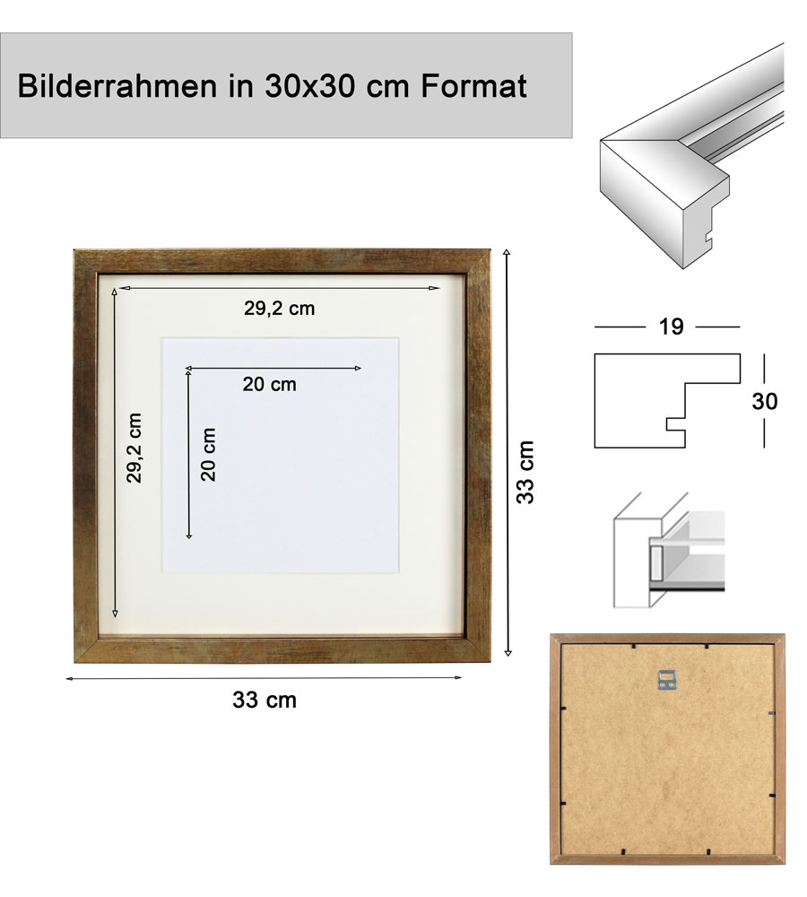 3D Objektrahmen Bilderrahmen mit Passepartout & gehärtetem Glas Holz MDF Rahmen Foto Poster - Farbe: Schwarz | Format: 30x30