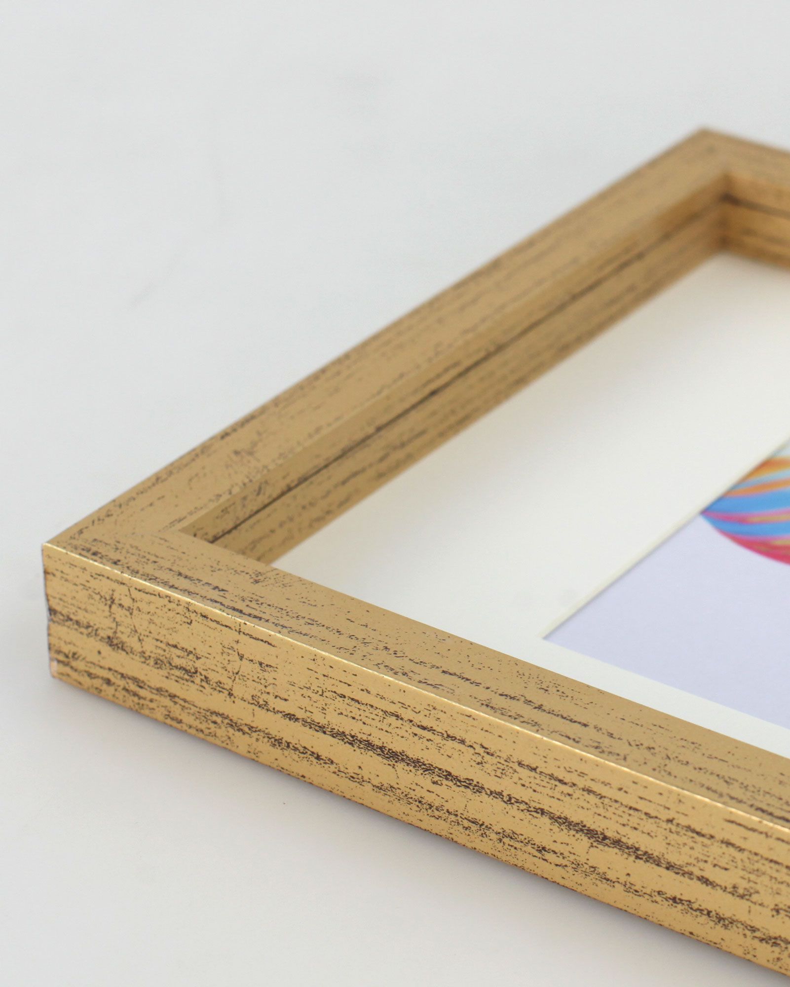 3D Objektrahmen Bilderrahmen mit Passepartout & gehärtetem Glas Holz MDF Rahmen Foto Poster - Farbe: Gold-Antik | Format: 40x40