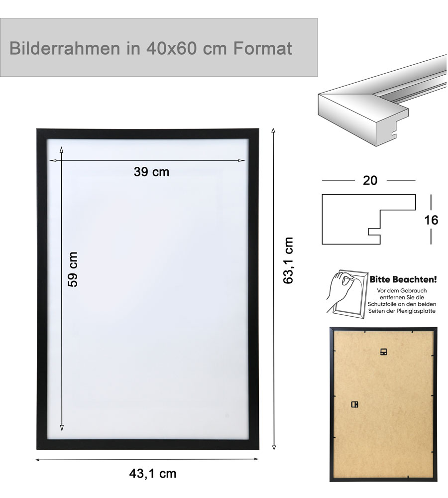 Bilderrahmen Hekla Holzrahmen Posterrahmen Picture Frame Collage Poster Foto Rahmen - Farbe: Schwarz | Format: 40x60