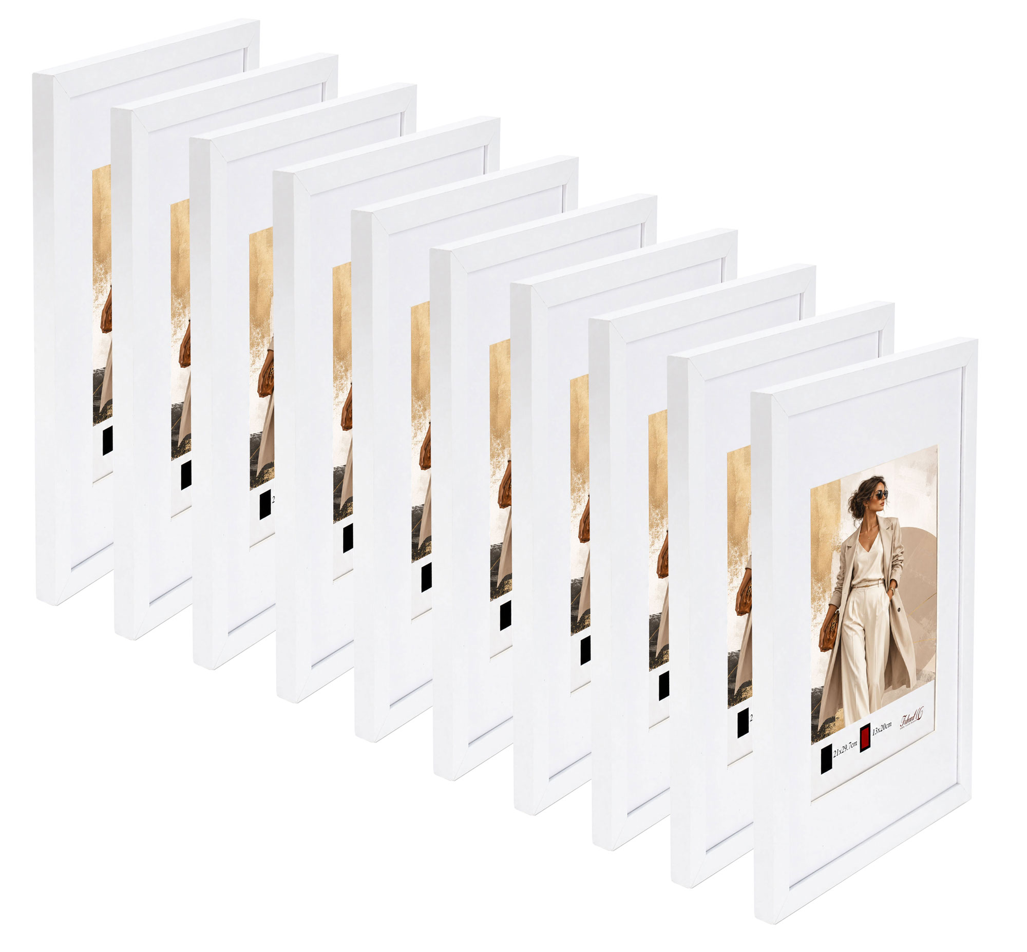 Kunststoff Bilderrahmen Modern Style mit gehärtetem Glas & Passepartout Blockprofil Collage Foto Rahmen Wanddeko für Fotowand - Farbe: Weiß | Format: 50x50 | Pack: 10