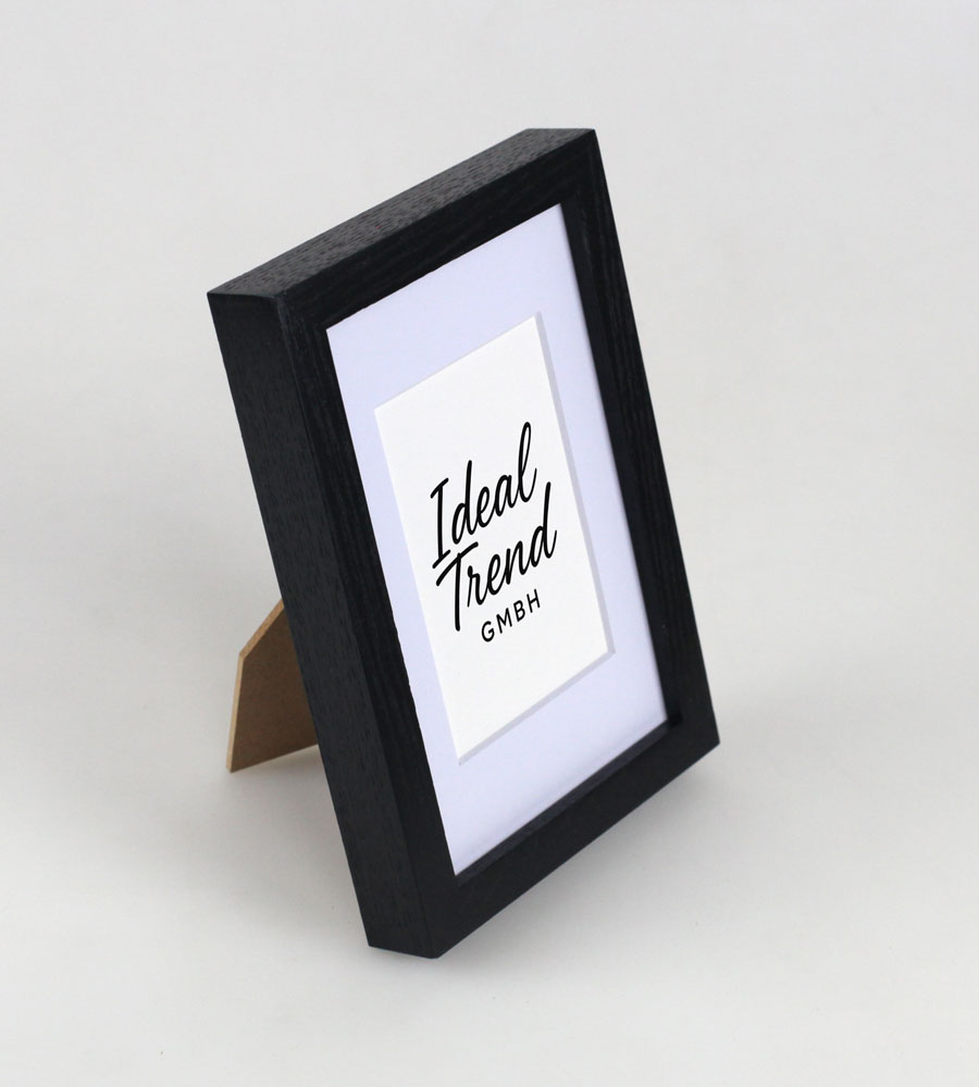 Bilderrahmen Massivholz Eiche mit Passepartout & gehärtetem Echtglas Oak wood frame Tempered glass HR-12 - Farbe: Schwarz | Format: 10x15
