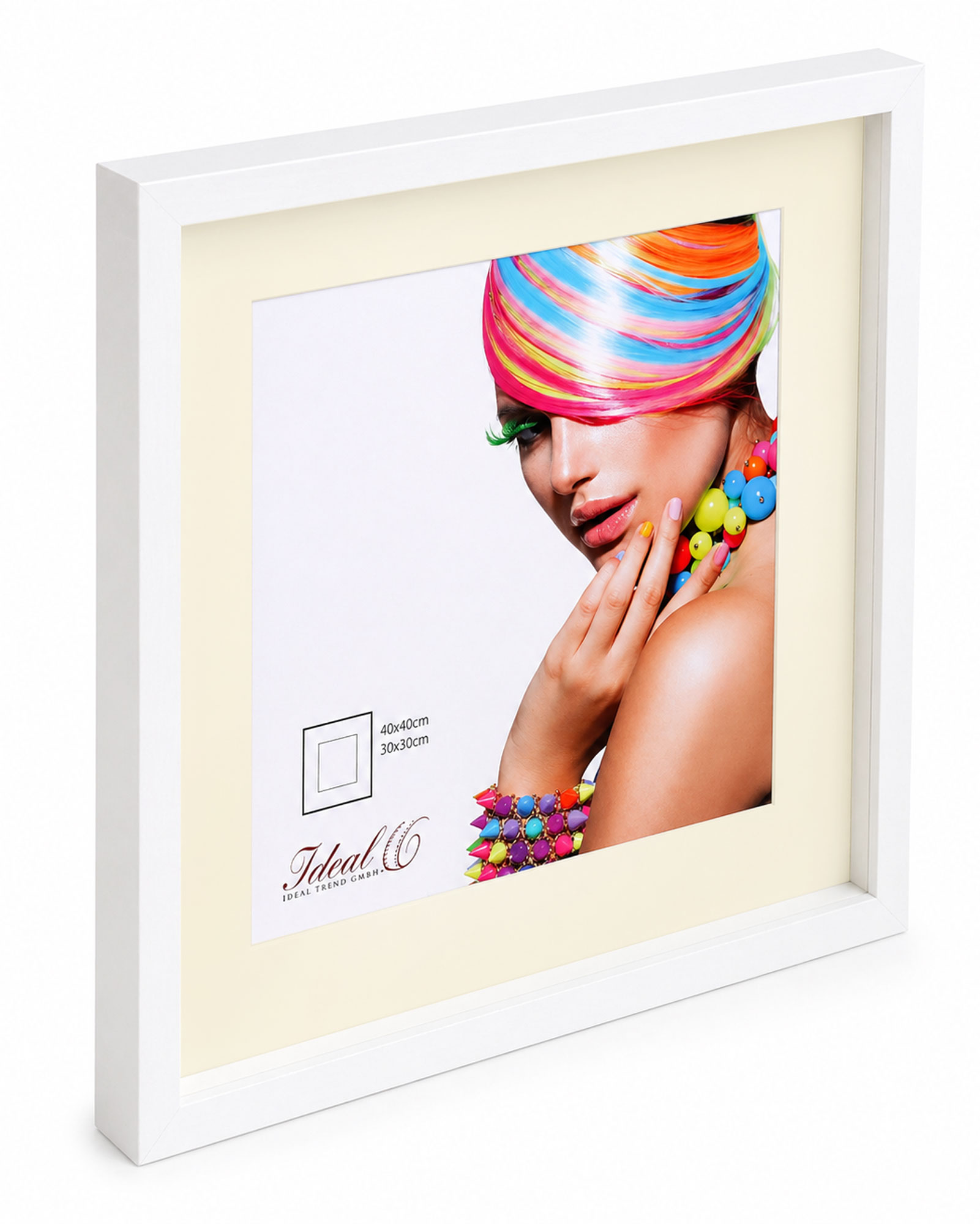 3D Objektrahmen Bilderrahmen mit Passepartout & gehärtetem Glas Holz MDF Rahmen Foto Poster - Farbe: Weiß | Format: 40x40