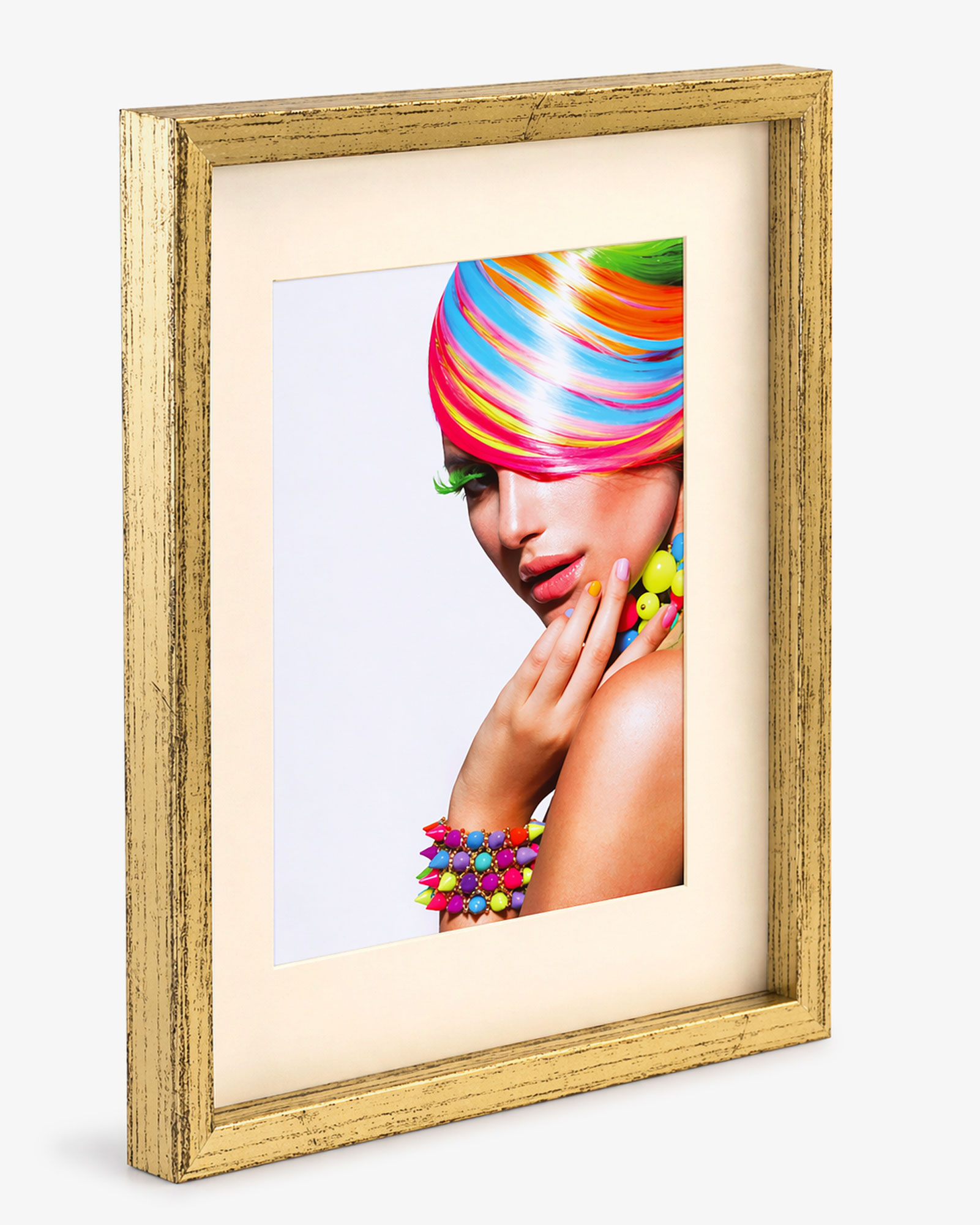 3D Objektrahmen Bilderrahmen mit Passepartout & gehärtetem Glas Holz MDF Rahmen Foto Poster - Farbe: Gold-Antik | Format: 30x40