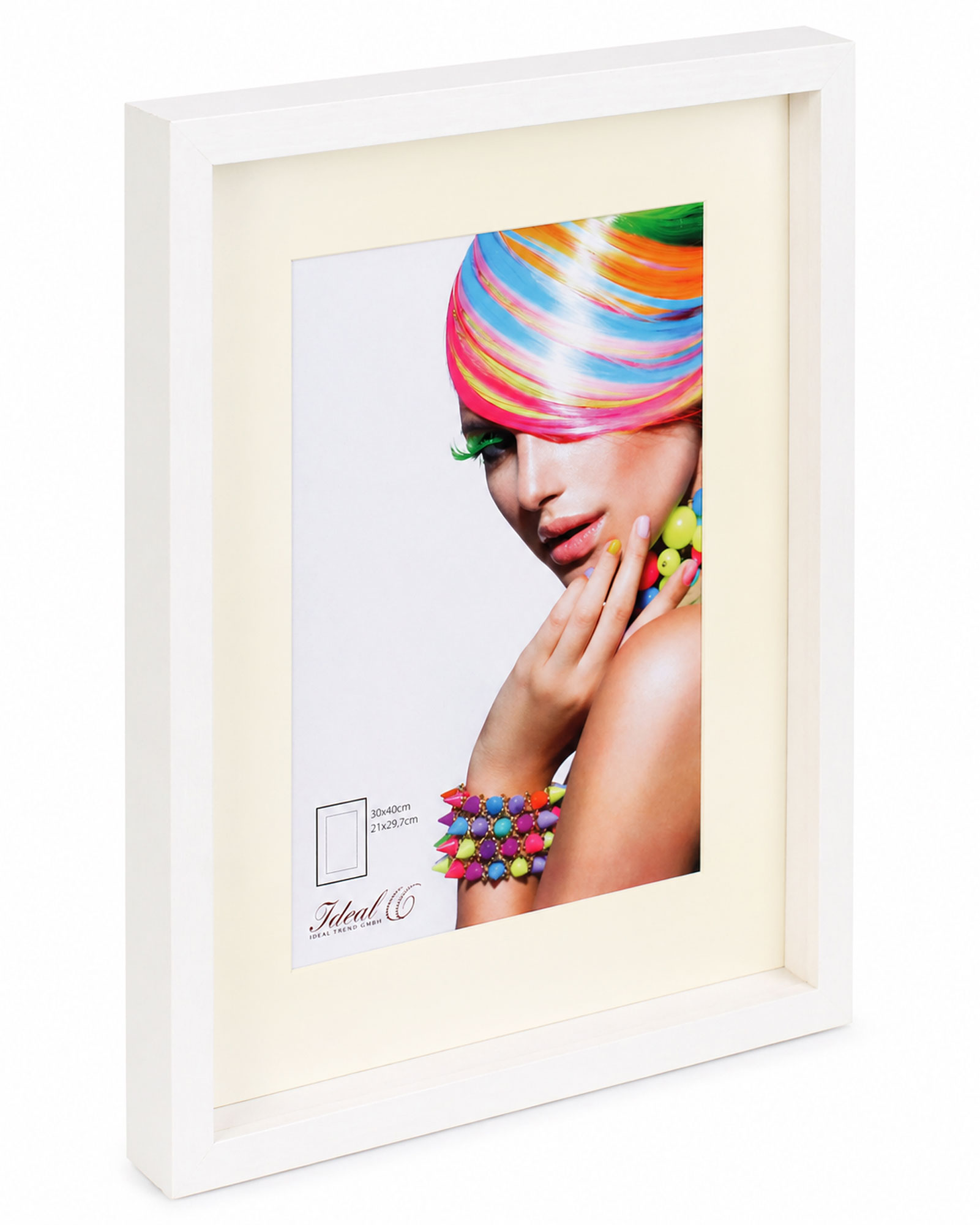 3D Objektrahmen Bilderrahmen mit Passepartout & gehärtetem Glas Holz MDF Rahmen Foto Poster - Farbe: Weiß | Format: 30x40