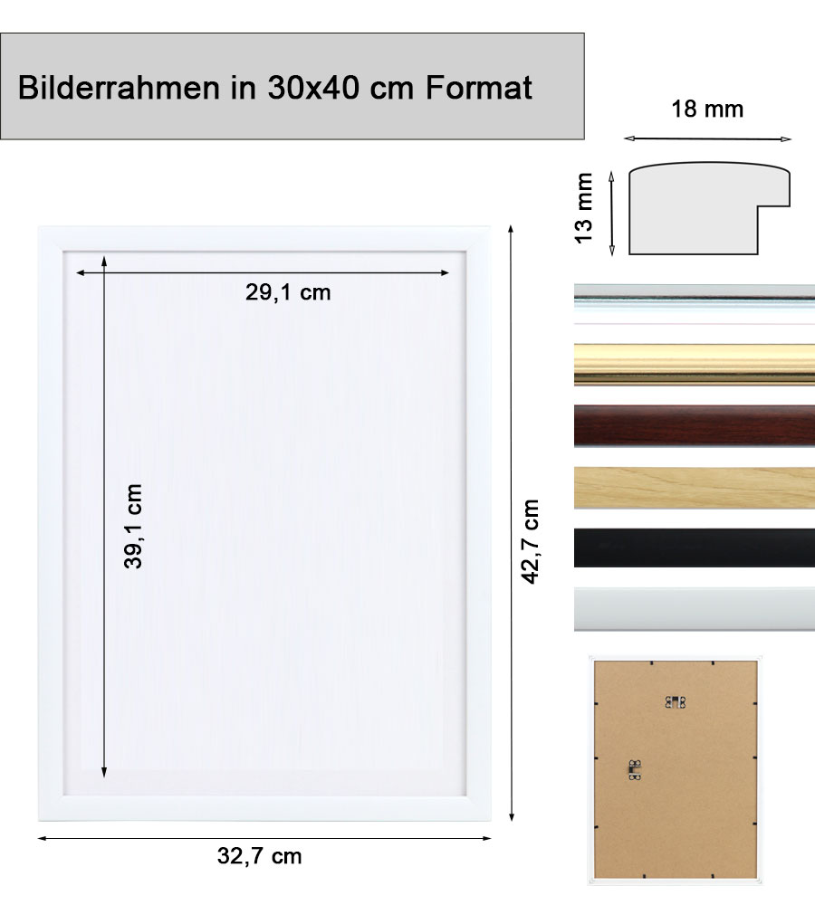 Kunststoffrahmen mit Klarglas Bilderrahmen PS-1 Frame Foto Collage Portraitrahmen Glasscheibe - Farbe: Schwarz | Format: 30x40