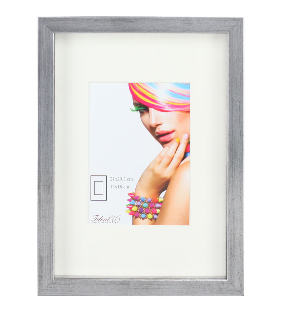 3D Objektrahmen Bilderrahmen mit Passepartout & gehärtetem Glas Holz MDF Rahmen Foto Poster - Farbe: Silber-Antik | Format: 40x40