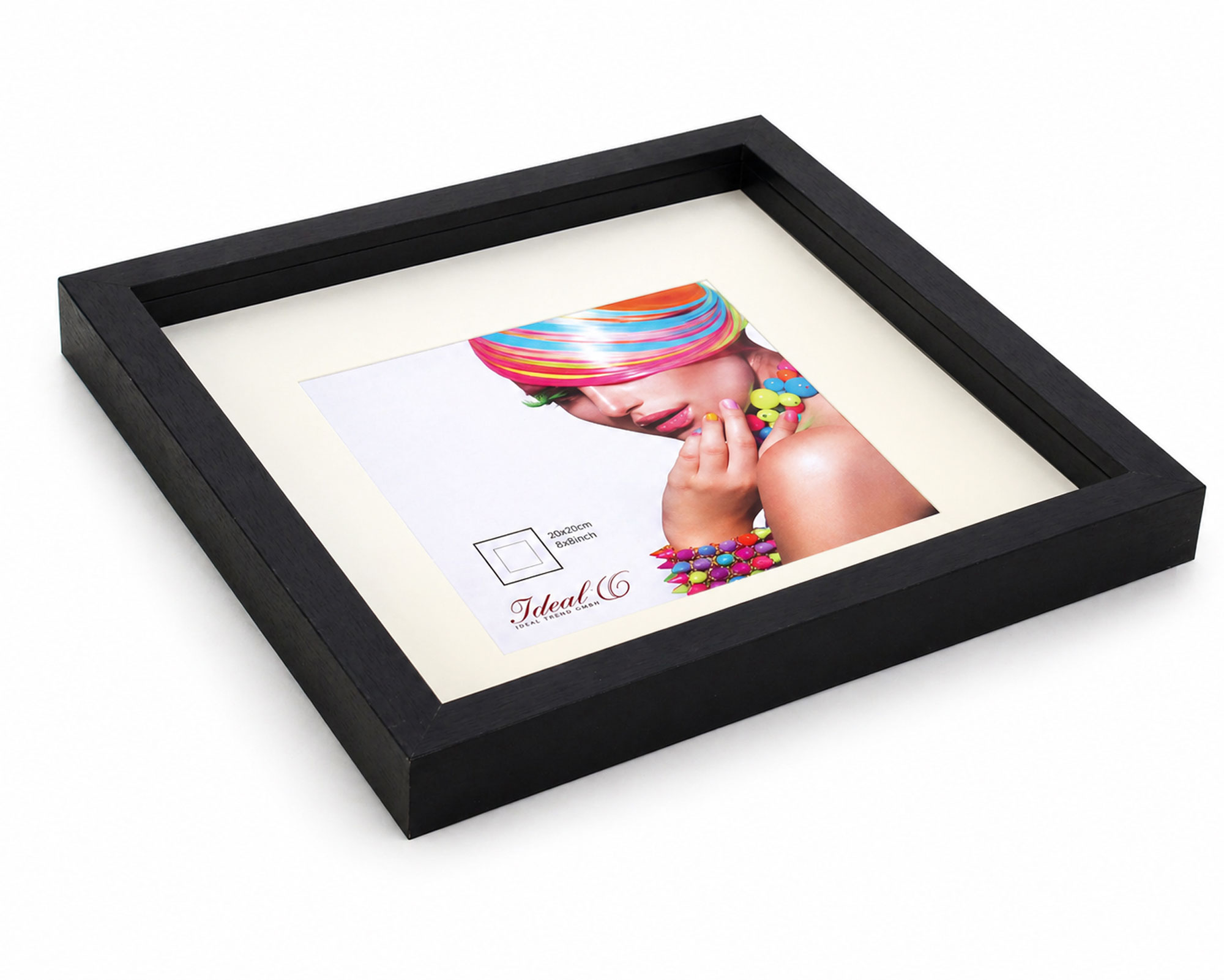 3D Objektrahmen Bilderrahmen mit Passepartout & gehärtetem Glas Holz MDF Rahmen Foto Poster - Farbe: Schwarz | Format: 30x30