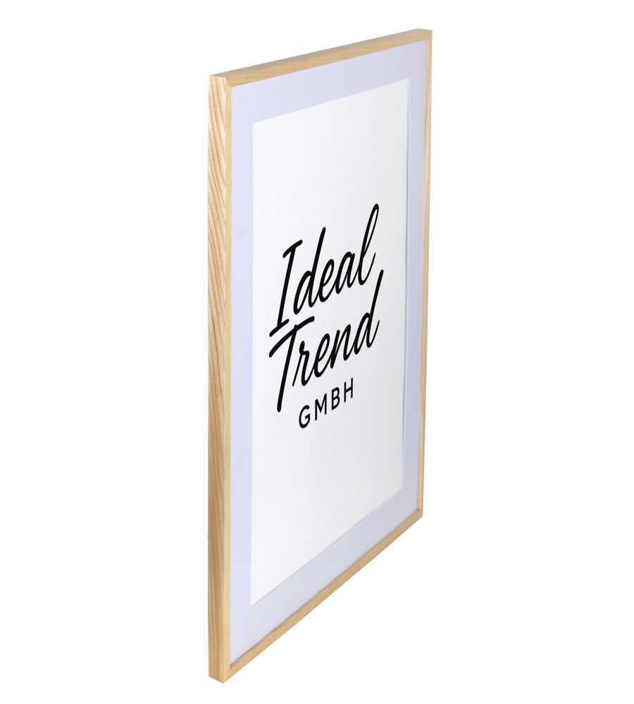 Bilderrahmen Massivholz Eiche mit Passepartout & gehärtetem Echtglas Oak wood frame Tempered glass HR-12 - Farbe: Natur | Format: 50x70
