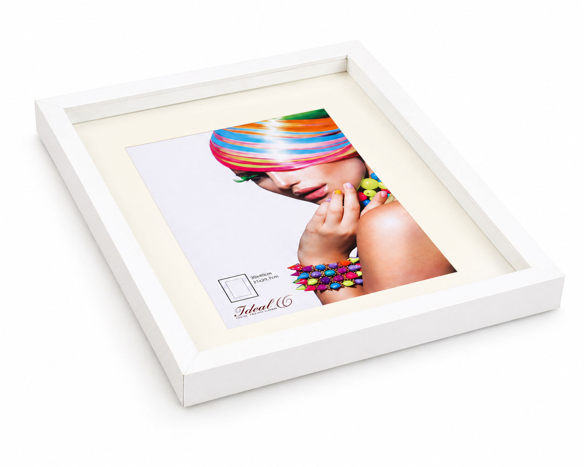 3D Objektrahmen Bilderrahmen mit Passepartout & gehärtetem Glas Holz MDF Rahmen Foto Poster - Farbe: Weiß | Format: 30x40