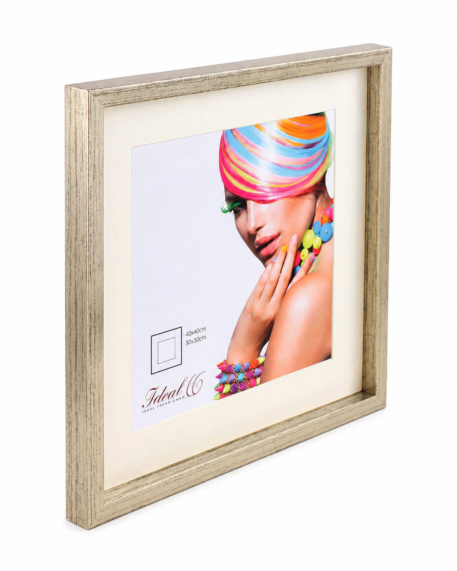 3D Objektrahmen Bilderrahmen mit Passepartout & gehärtetem Glas Holz MDF Rahmen Foto Poster - Farbe: Silber-Antik | Format: 40x40