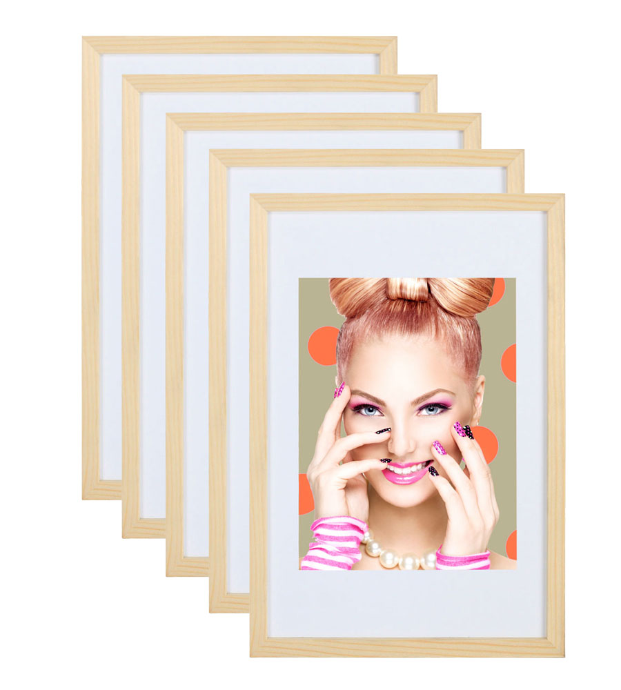 3er 5er Set Holz Bilderrahmen Lifestyle Plexi Foto Rahmen Collage Wanddeko Poster S111 - Pack: 5er | Farbe: Natur | Format: 21x29,7 DIN A4