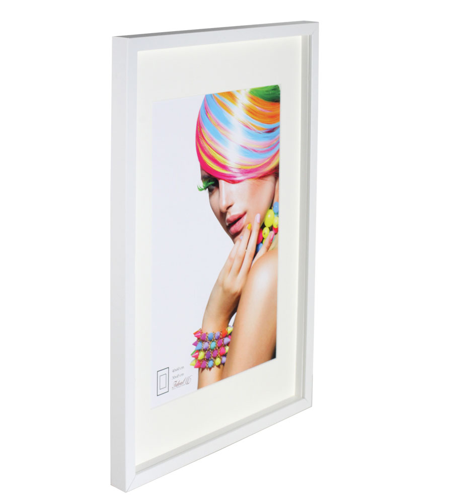 3D Objektrahmen Bilderrahmen mit Passepartout & gehärtetem Glas Holz MDF Rahmen Foto Poster - Farbe: Weiß | Format: 40x60