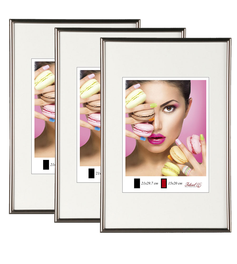 2er 3er 5er Pack Photo Style Set Bilderrahmen Wanddeko Collage Poster Kunststoff Rahmen - Pack: 3er | Farbe: Stahl | Format: 50x70