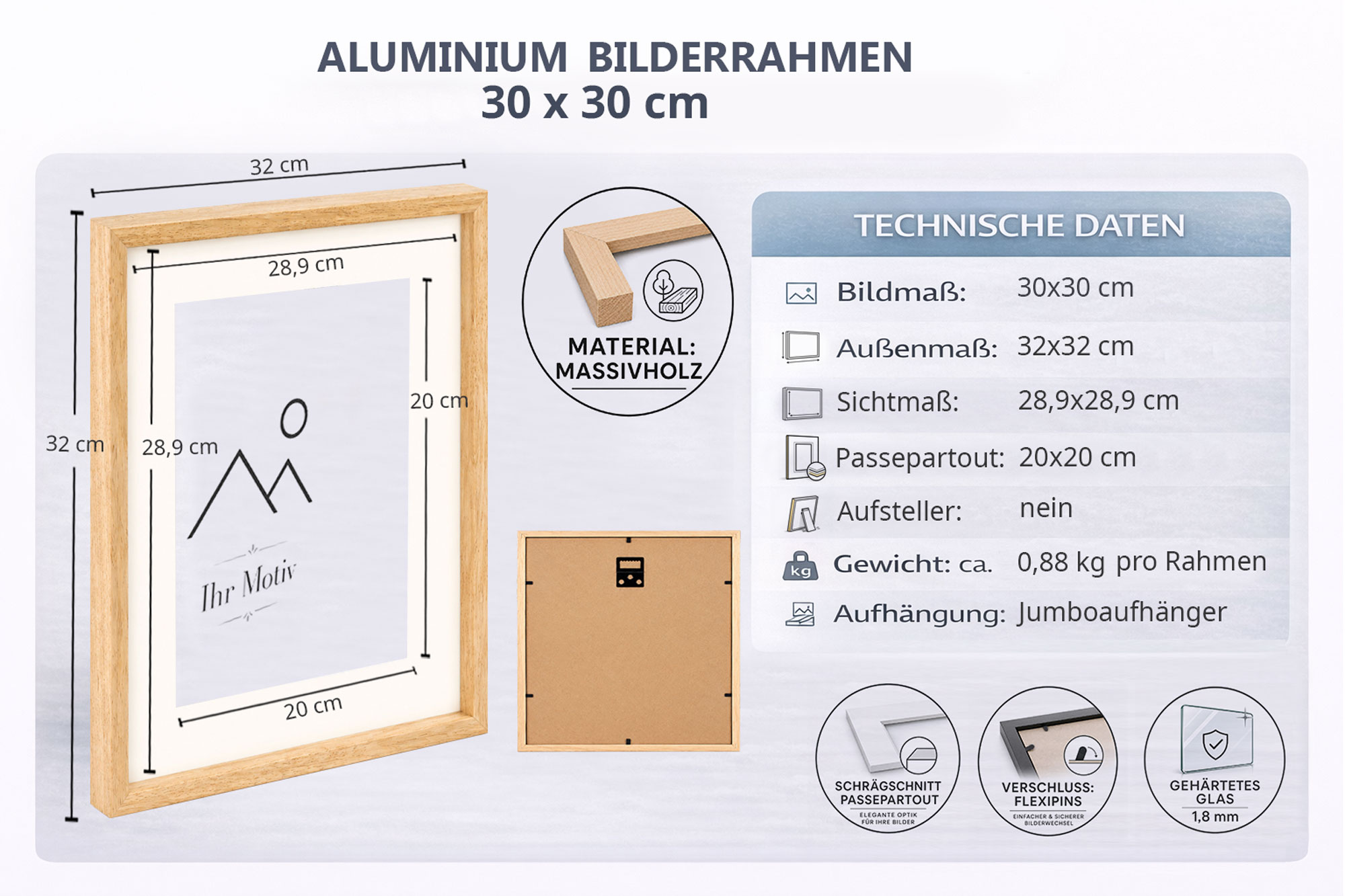 3D Objektrahmen Holz Bilderrahmen Wanddeko Collage Poster Shirt Trikot Rahmen HR - Farbe: Weiß | Format: 30x30