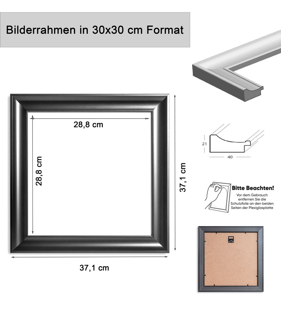 Bilderrahmen Lifestyle Foto Rahmen Collage quadratisch Wanddeko Poster 40D - Farbe: Weiss | Format: 30x30