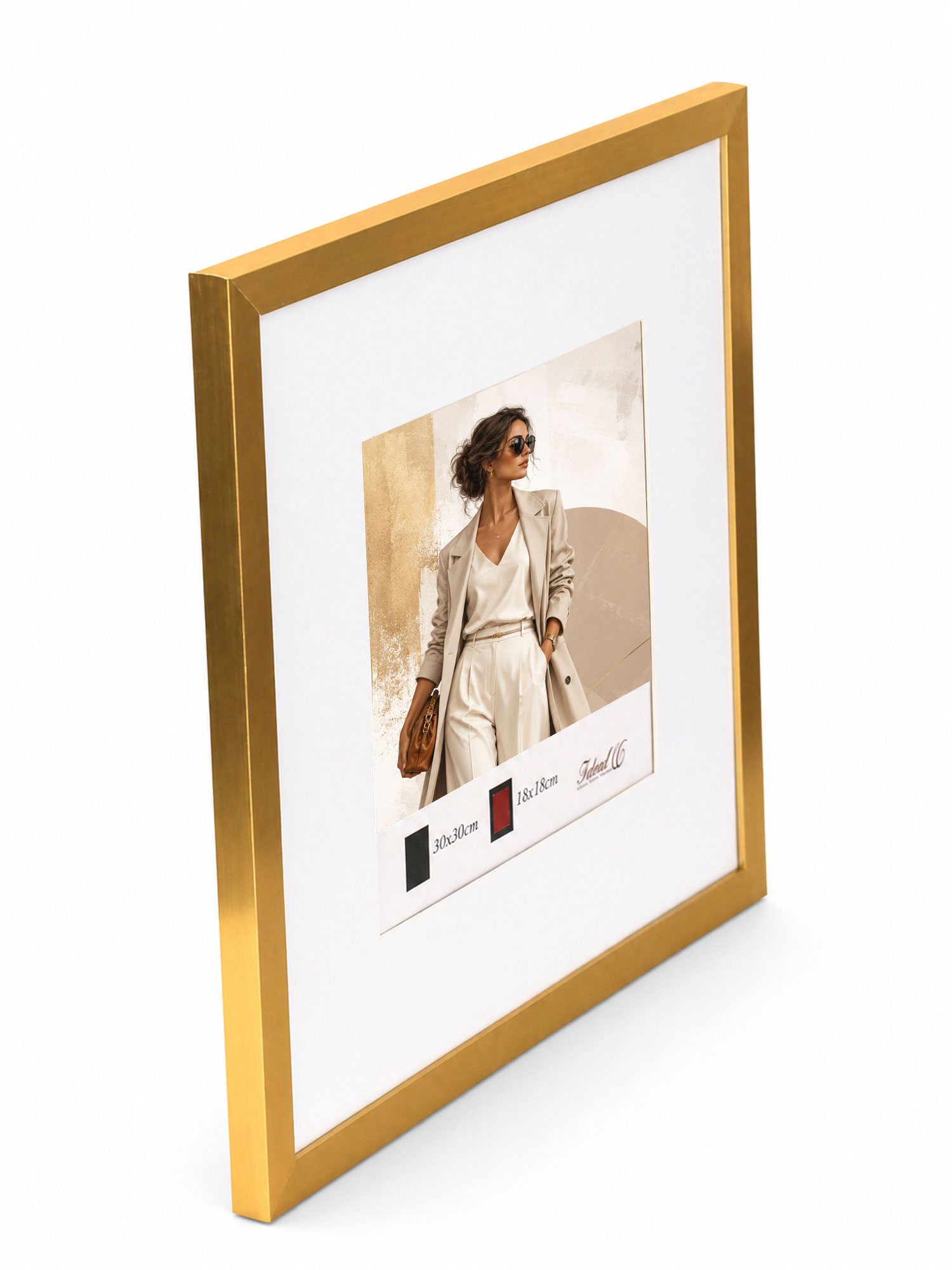 Kunststoff Bilderrahmen Modern Style mit gehärtetem Glas & Passepartout Blockprofil Collage Foto Rahmen Wanddeko für Fotowand - Farbe: Gold | Format: 30x30 | Pack: 10