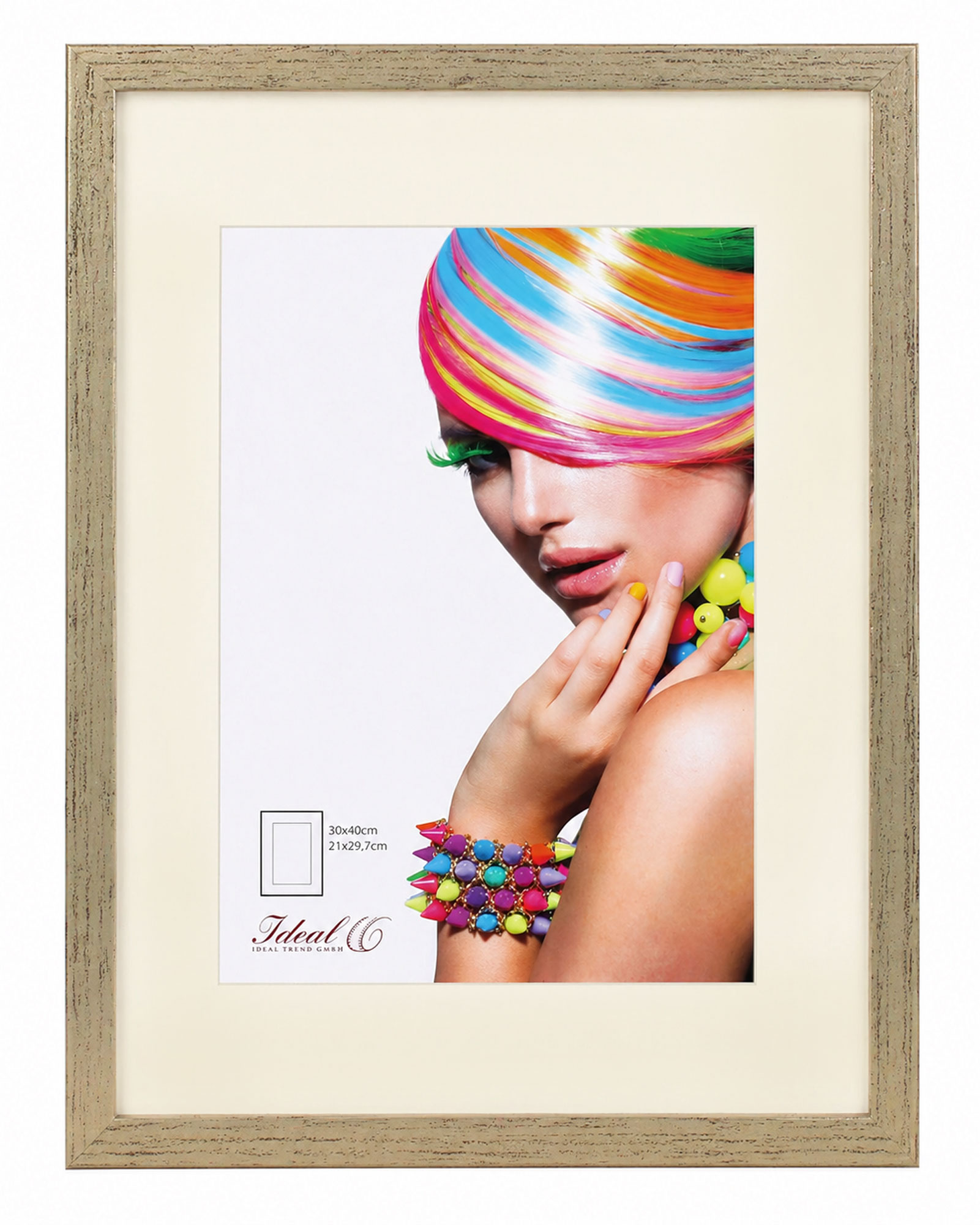 3D Objektrahmen Bilderrahmen mit Passepartout & gehärtetem Glas Holz MDF Rahmen Foto Poster - Farbe: Silber-Antik | Format: 30x40