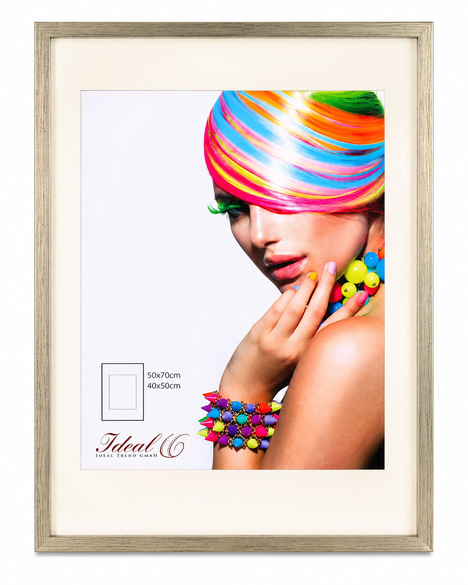 3D Objektrahmen Bilderrahmen mit Passepartout & gehärtetem Glas Holz MDF Rahmen Foto Poster - Farbe: Silber-Antik | Format: 50x70