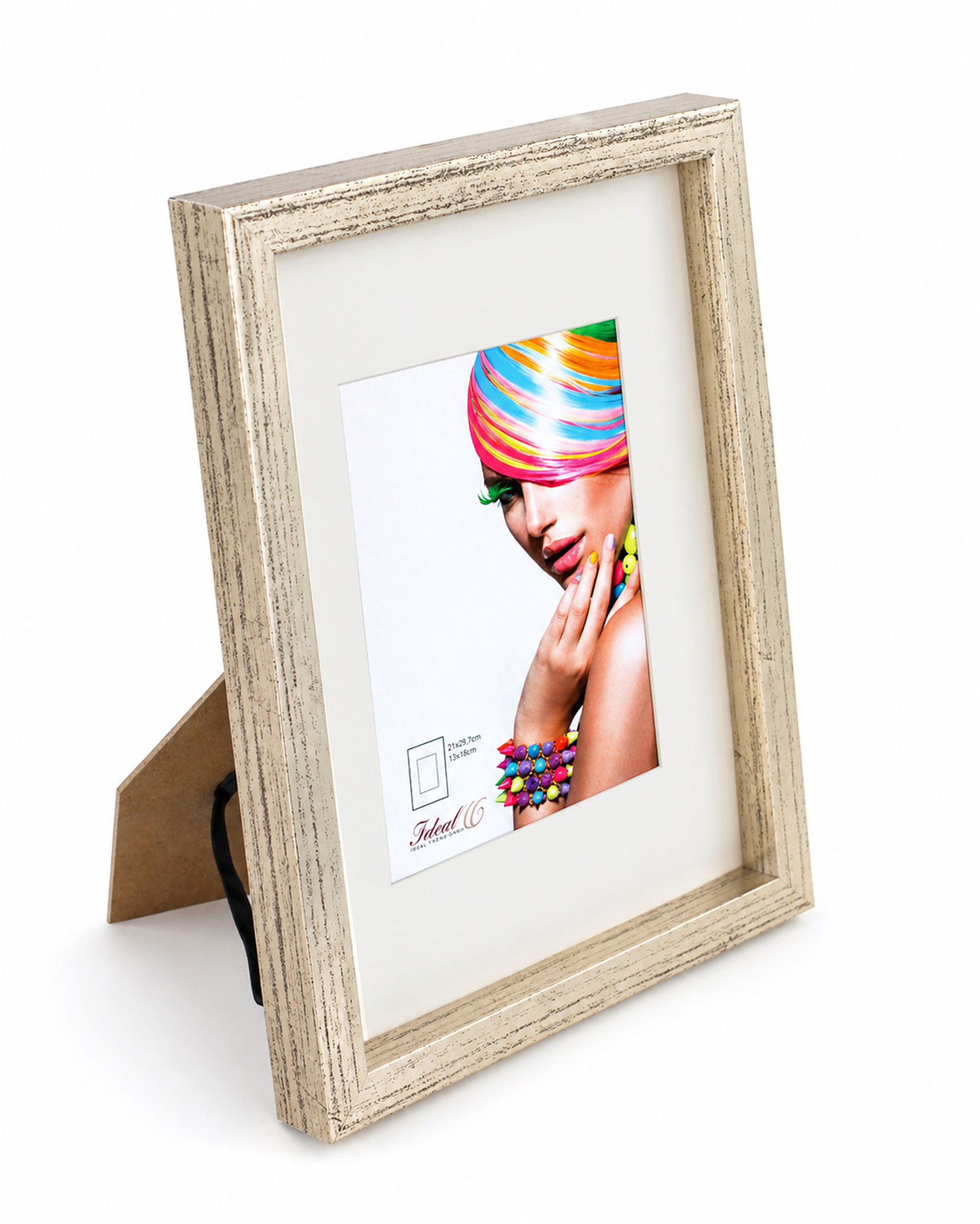 3D Objektrahmen Bilderrahmen mit Passepartout & gehärtetem Glas Holz MDF Rahmen Foto Poster - Farbe: Silber-Antik | Format: 21x29,7